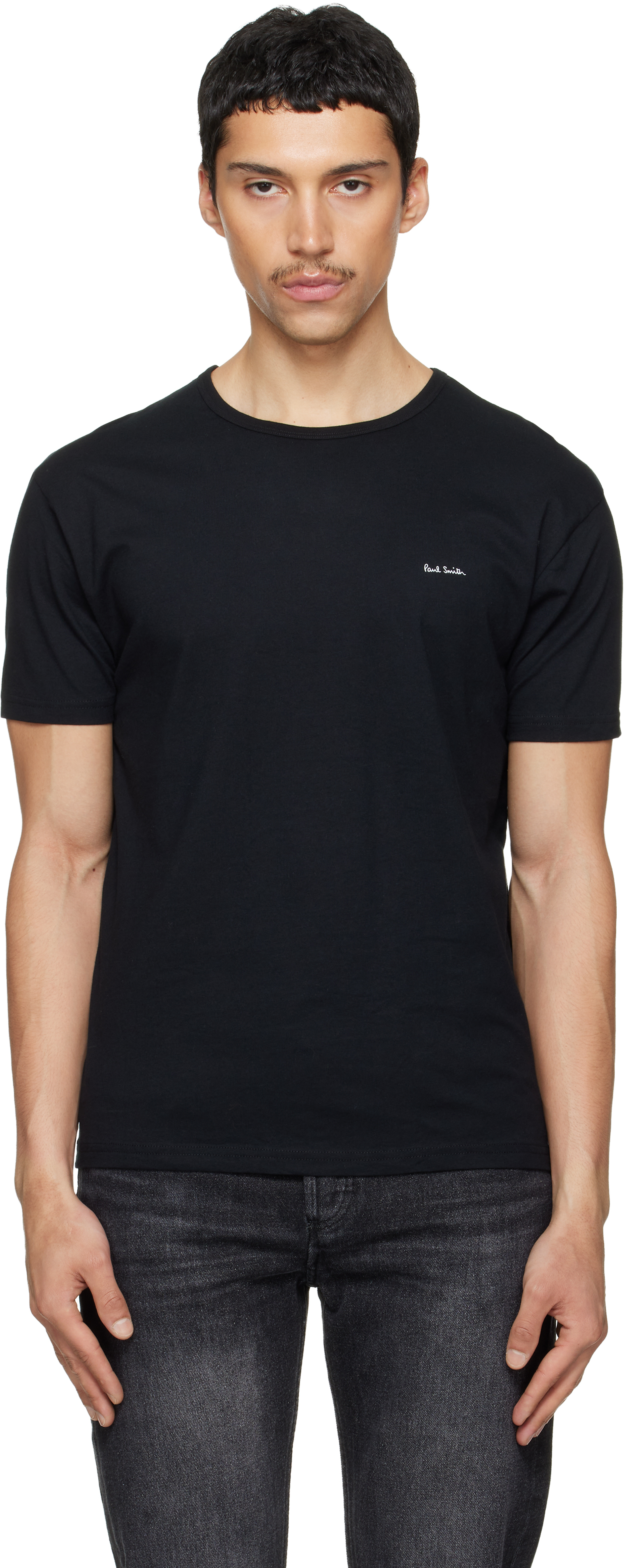 Three-Pack Black Organic Cotton Logo Lounge T-shirts by Paul Smith 