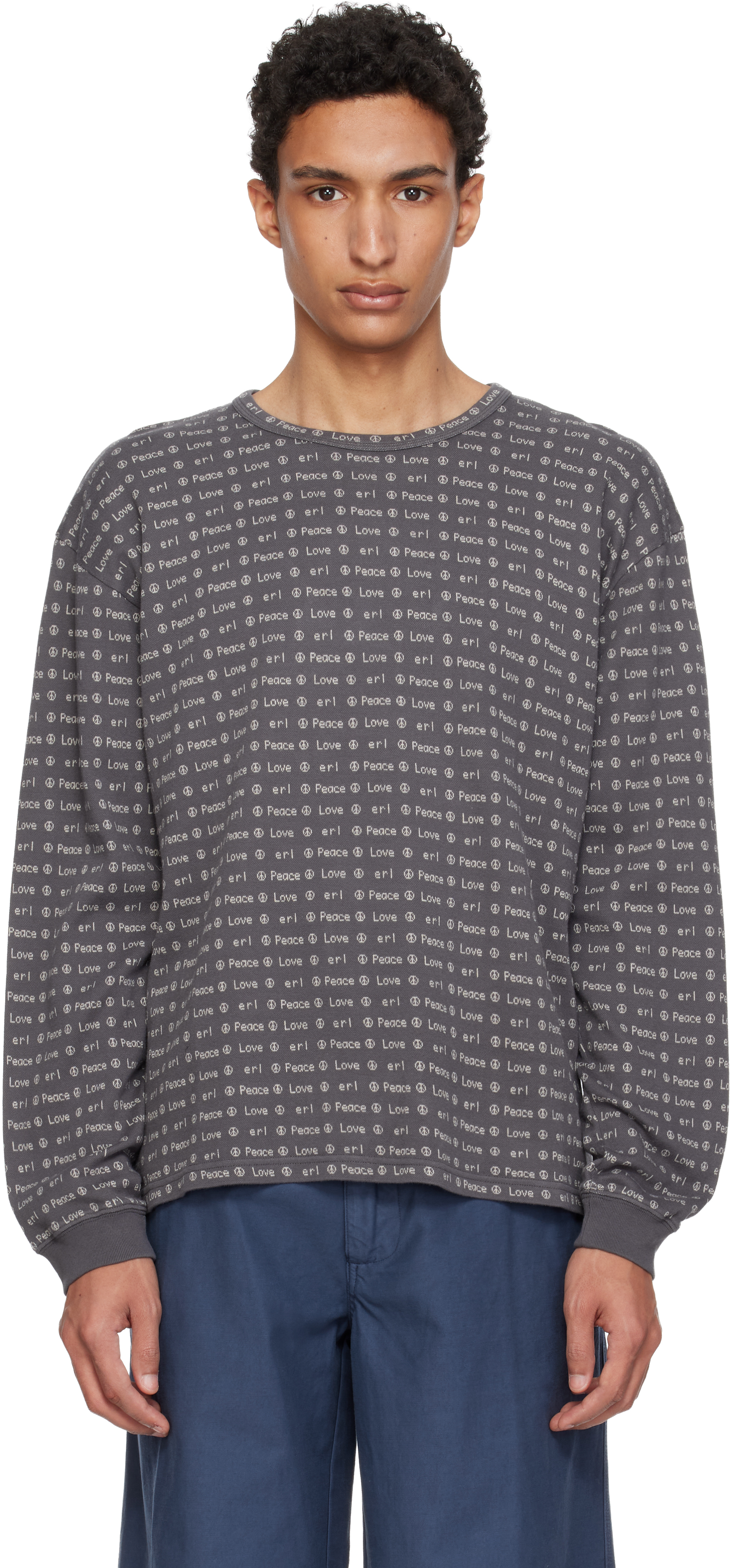 Gray Jacquard Long Sleeve Knit T-shirt by ERL on Sale