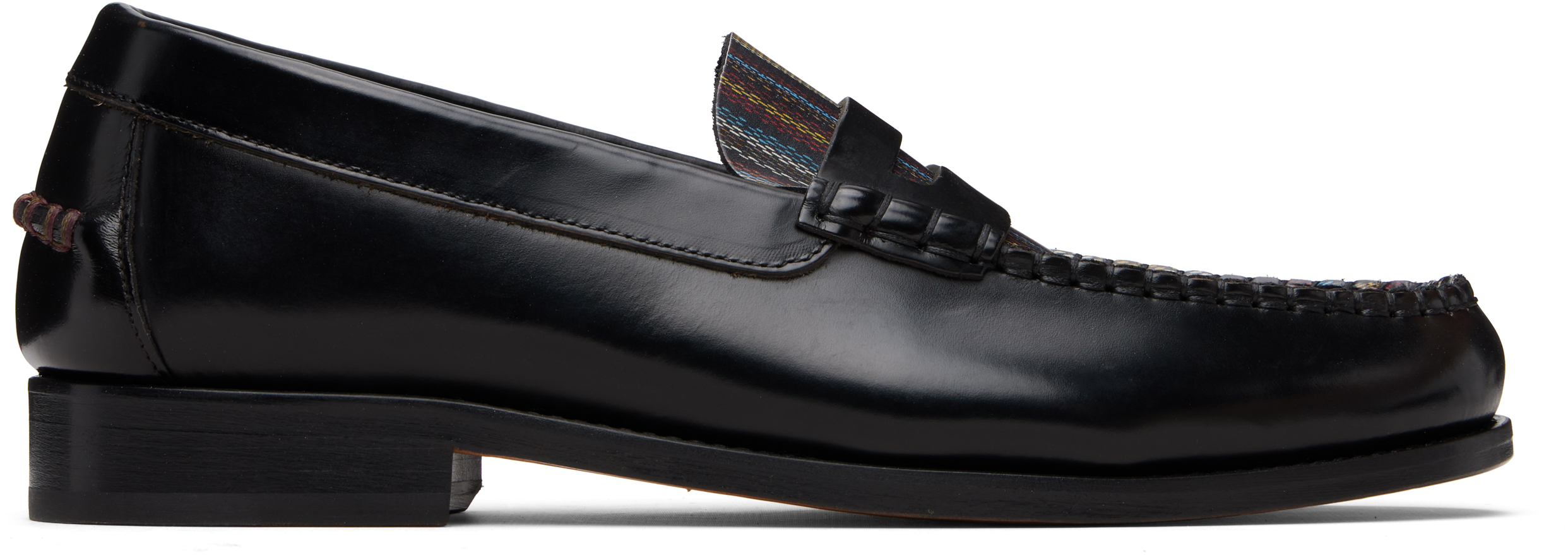 Paul Smithのブラック 'Signature Stripe' Leather 'Lido' ローファー