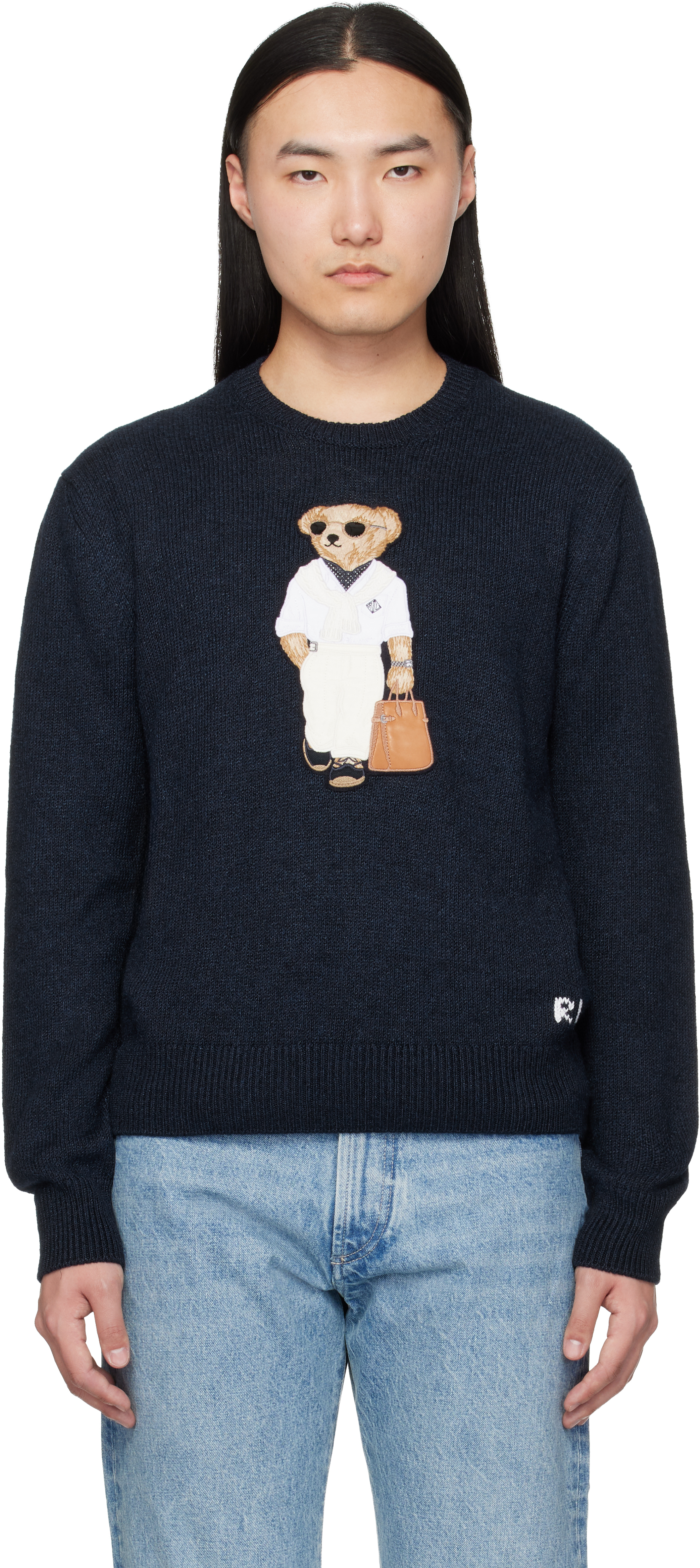 Ralph Lauren Purple Label: ネイビー 'Polo Bear' シルク リネン