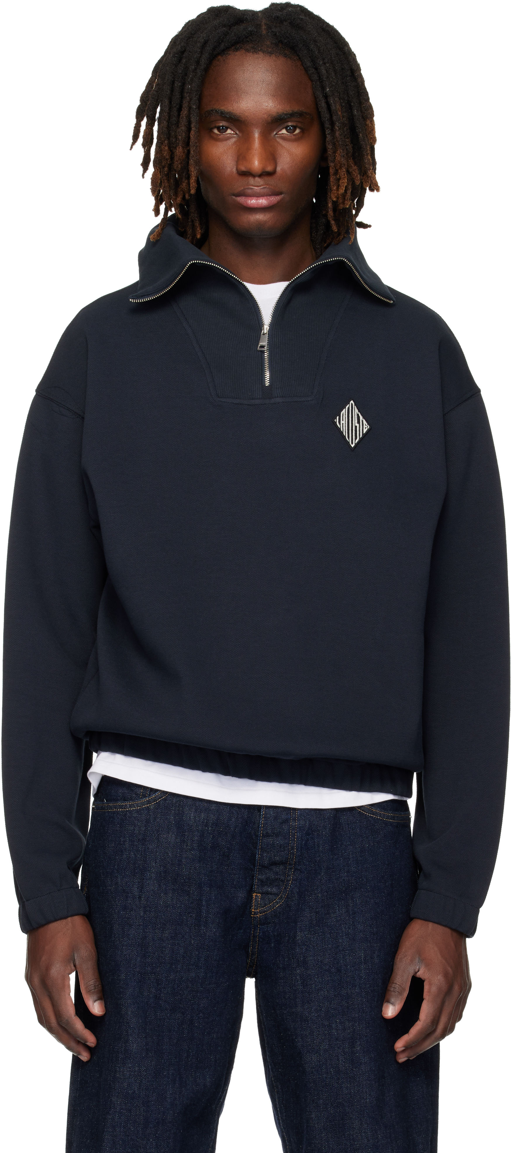 Lacoste: Black Loose Fit Zipped Neck Piqué Sweatshirt | SSENSE Canada