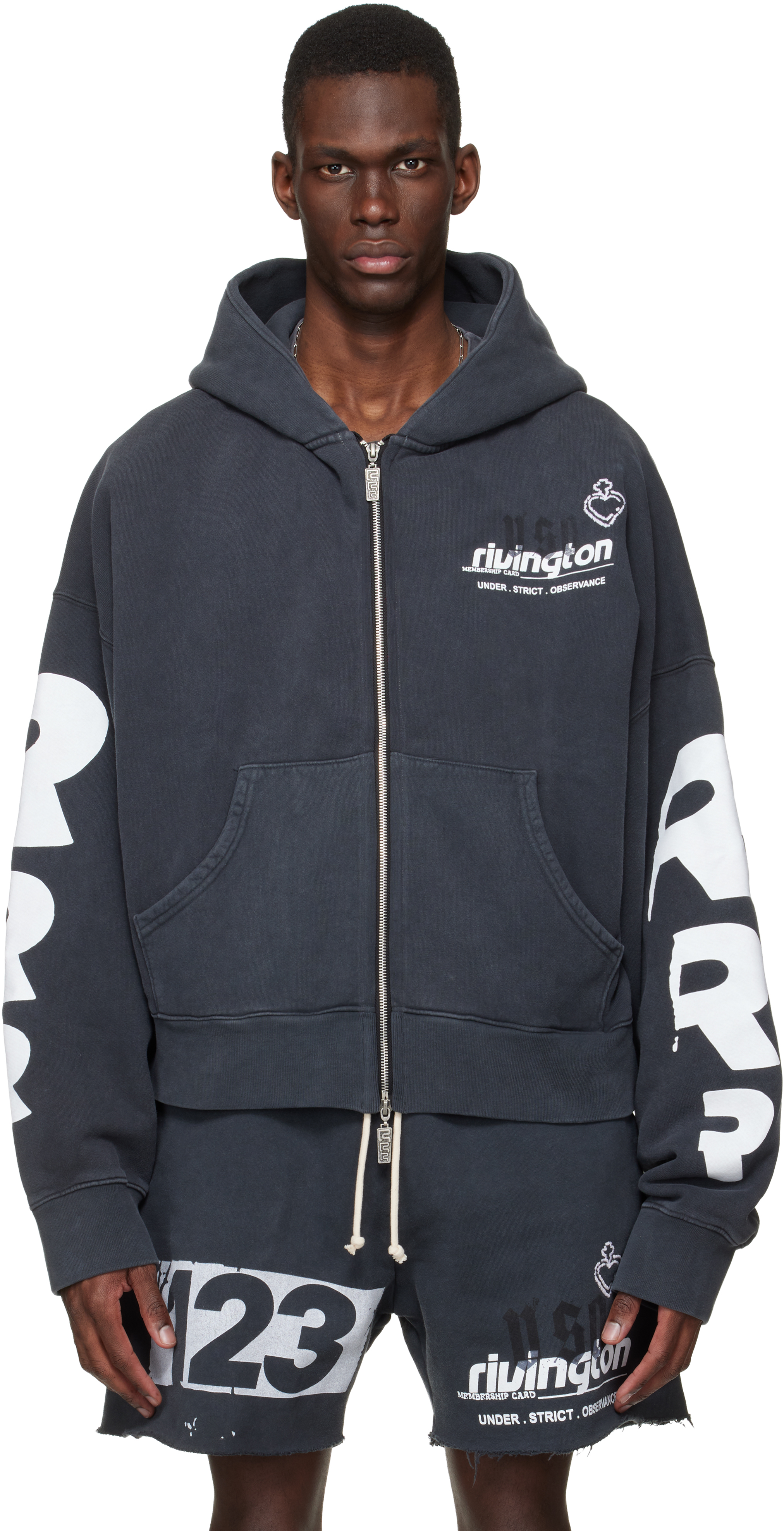 Rivington Roi Rebis: Black Membership USO Zip Hoodie | SSENSE