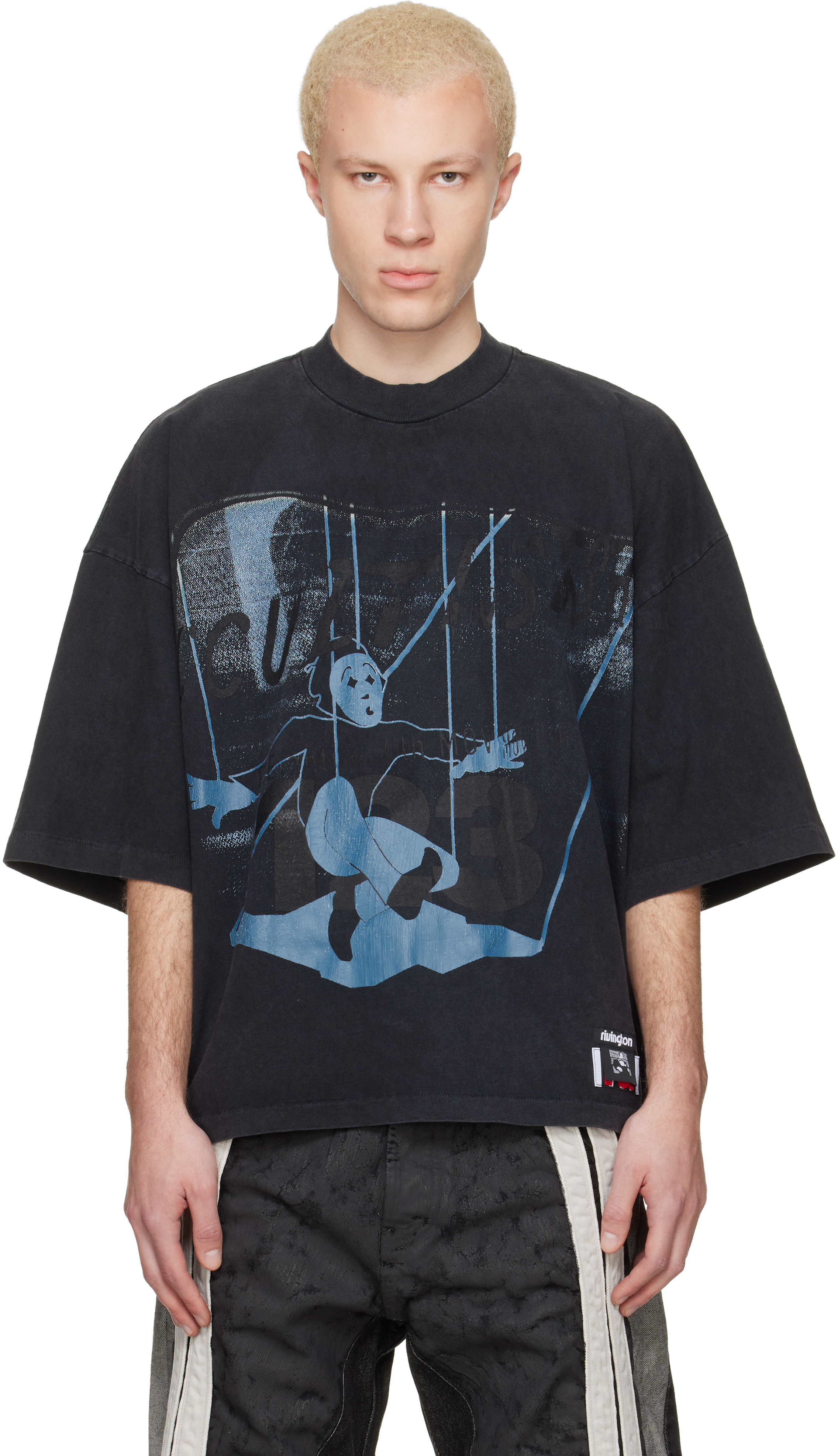 RRR123 バーニングクロスプリントTシャツ Mサイズ アイボリー リビン 