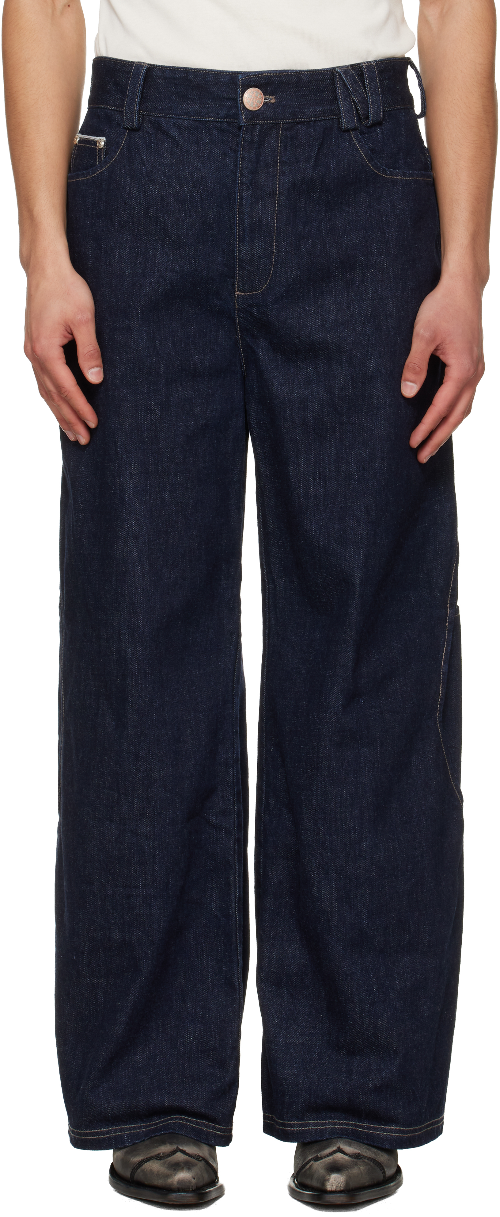 NULLUS: Navy Arrows Pocket Selvedge Jeans | SSENSE Canada