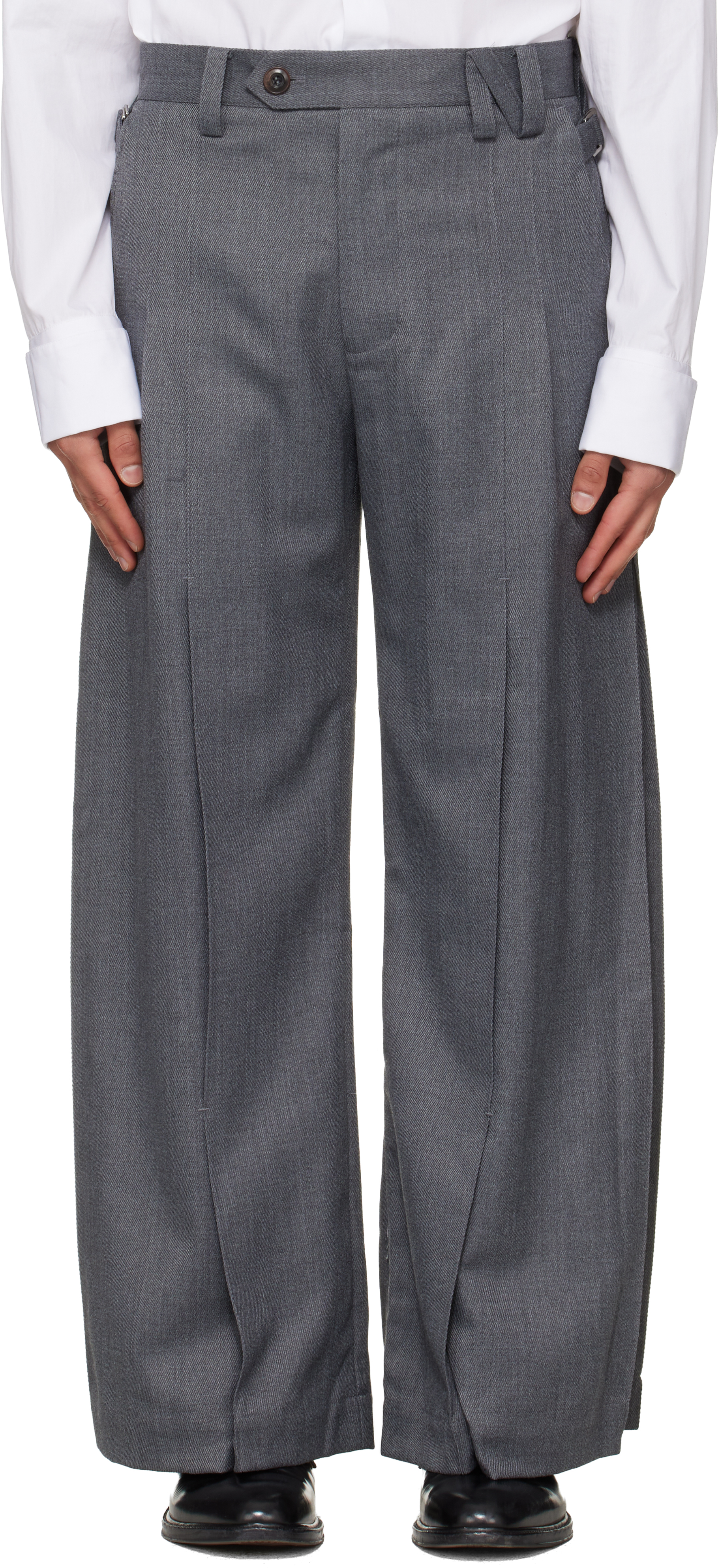 NULLUS: Gray Accordion Pleats Tailored Trousers | SSENSE Canada