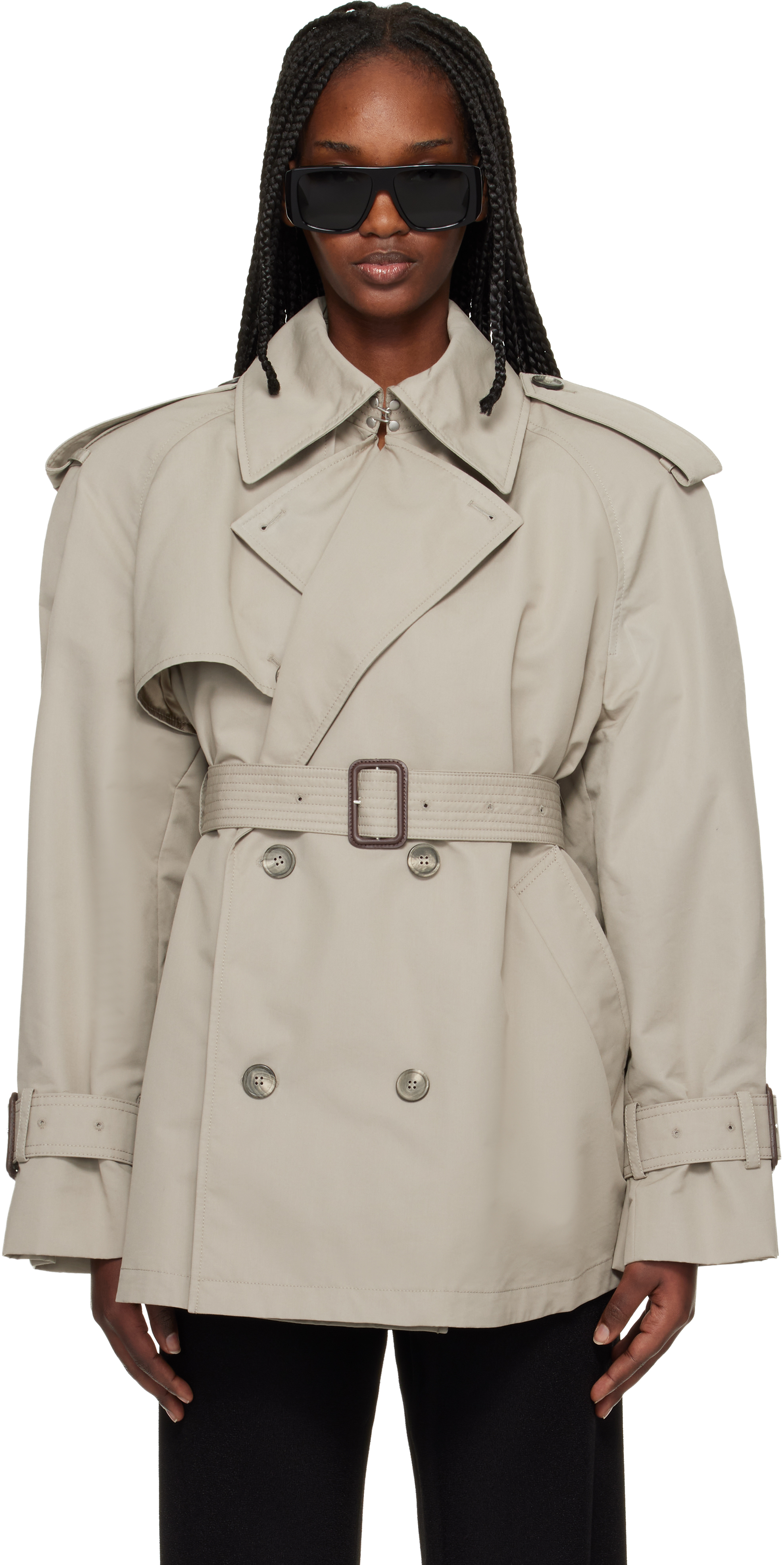 WARDROBE.NYC Taupe Clean Mini Trench Coat