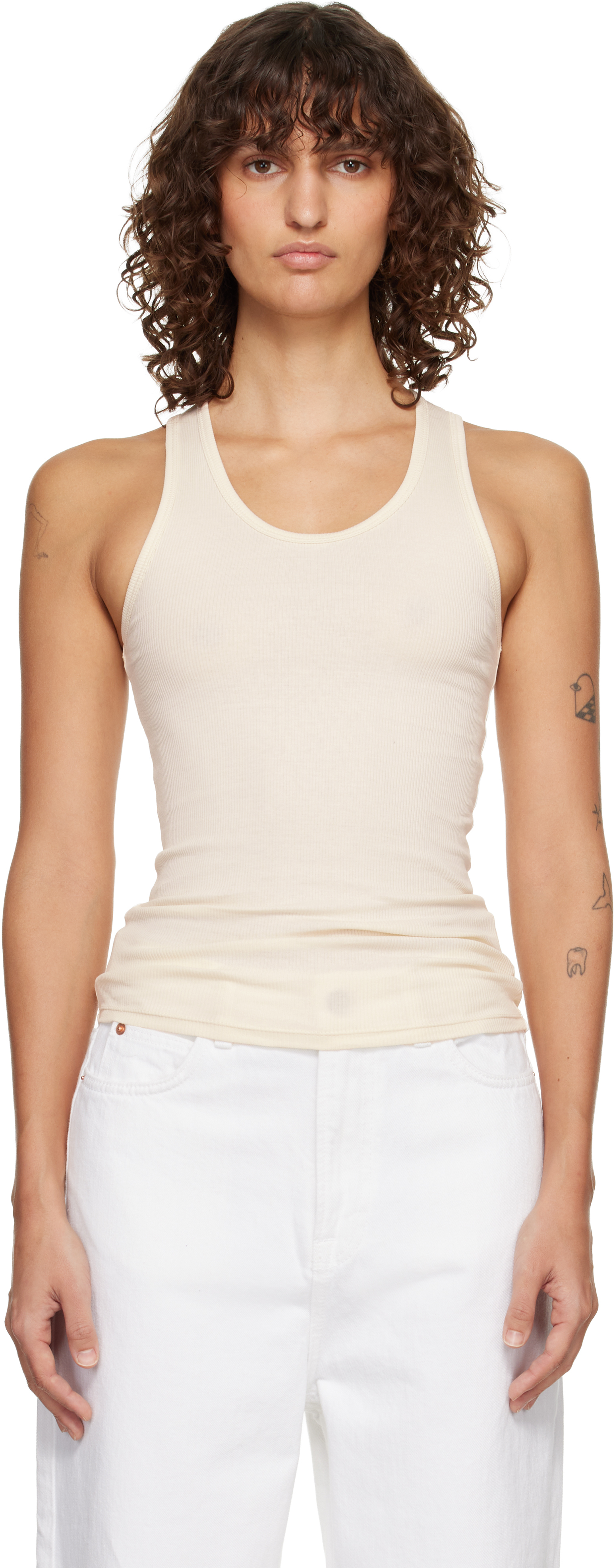 Beige Ribbed Tank Top