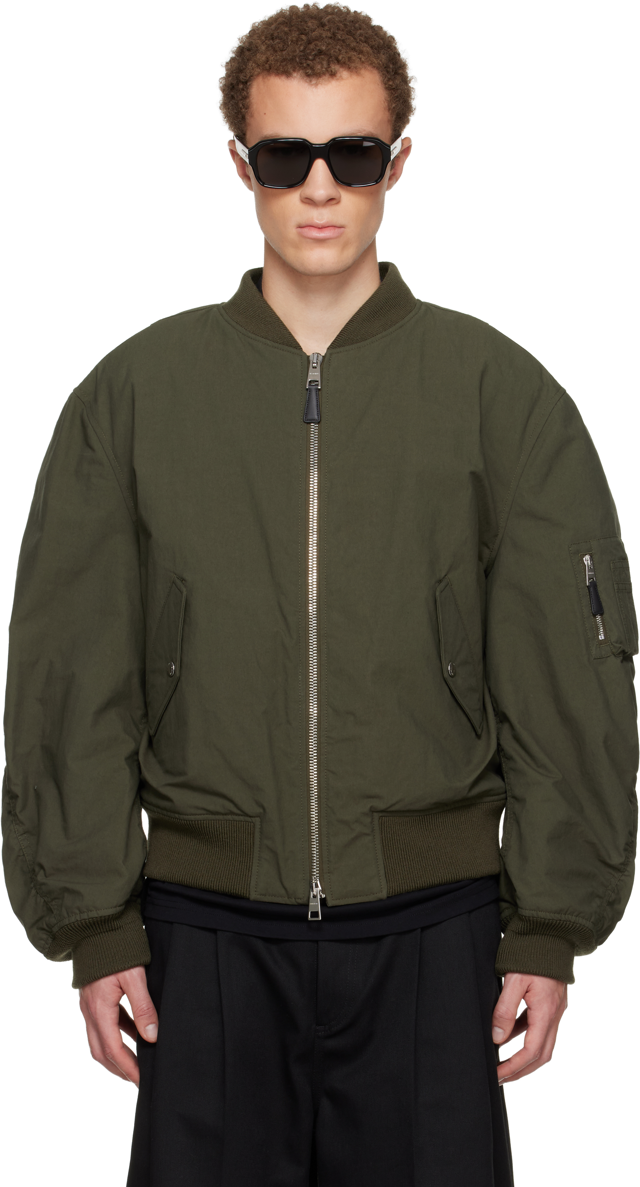 Givenchy Green Couture Seam Bomber Jacket