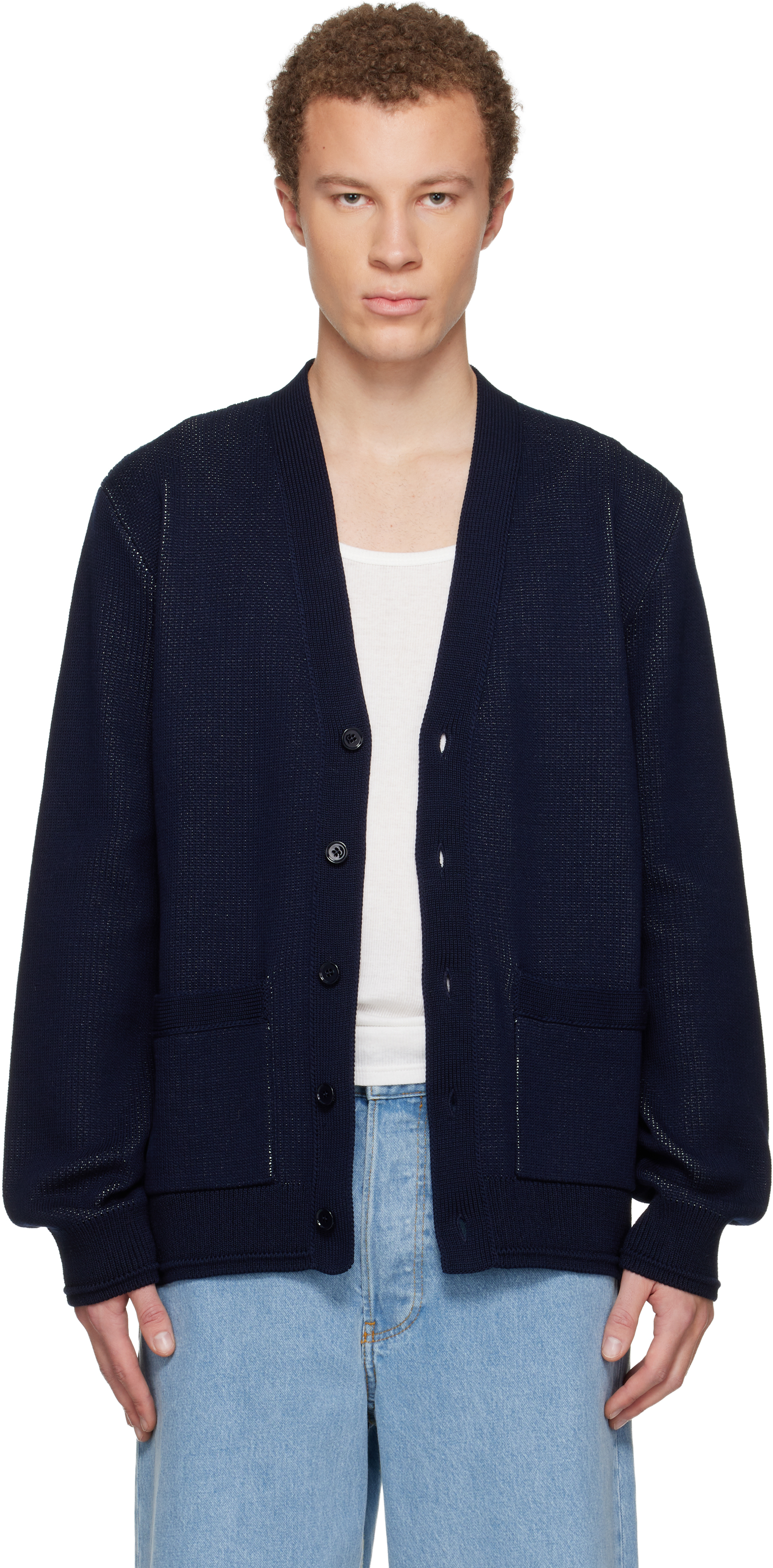 Givenchy: Navy V-Neck Cardigan | SSENSE