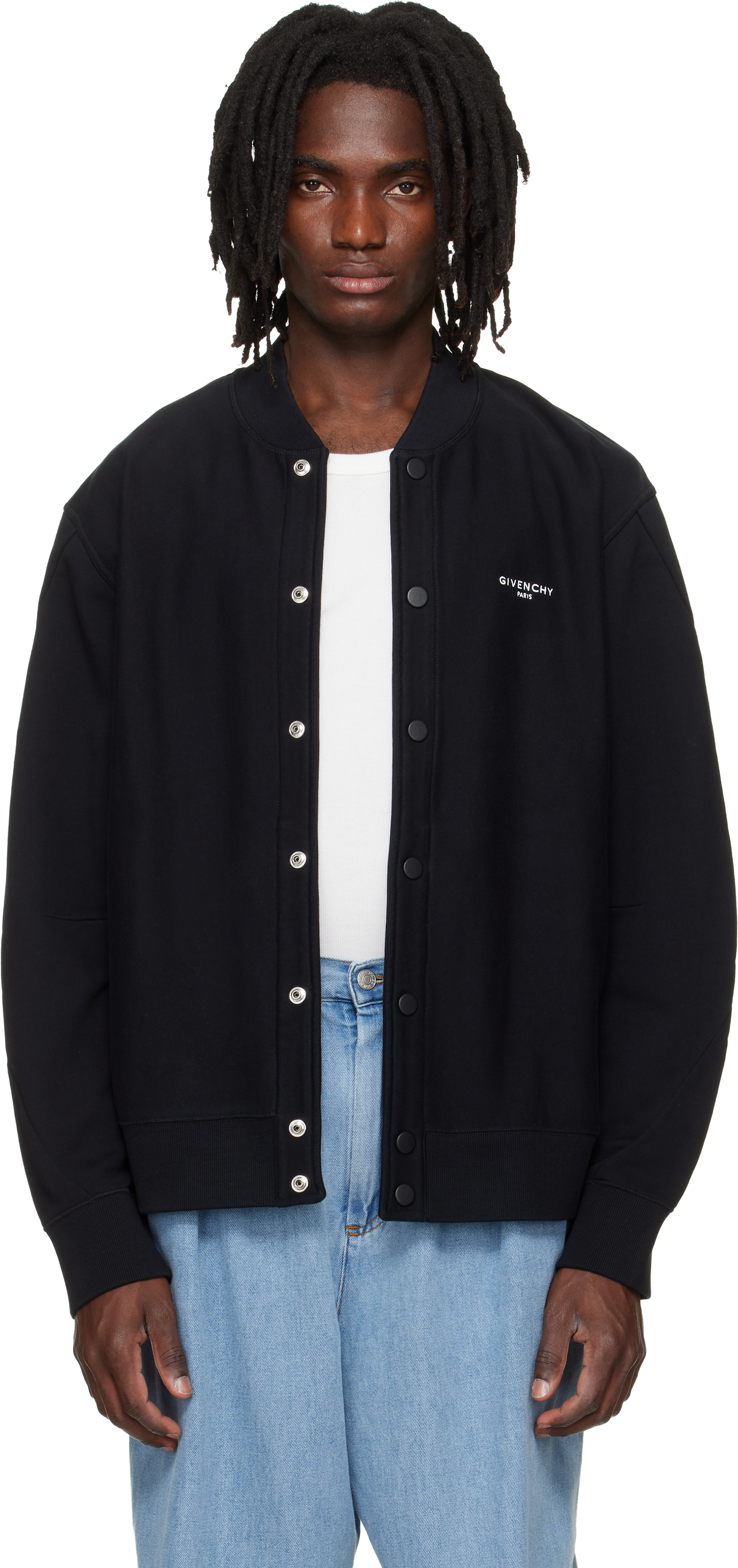 Givenchy: Black Couture Seam Fleece Embroidered Cardigan | SSENSE