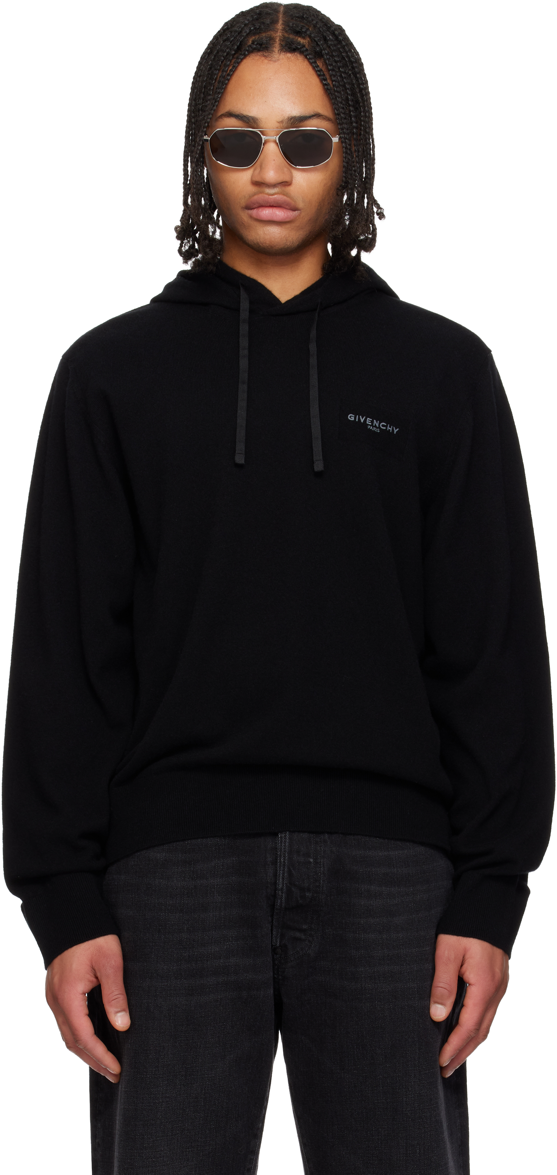Givenchy: Black Wool & Cashmere Embroidered Hoodie | SSENSE Canada