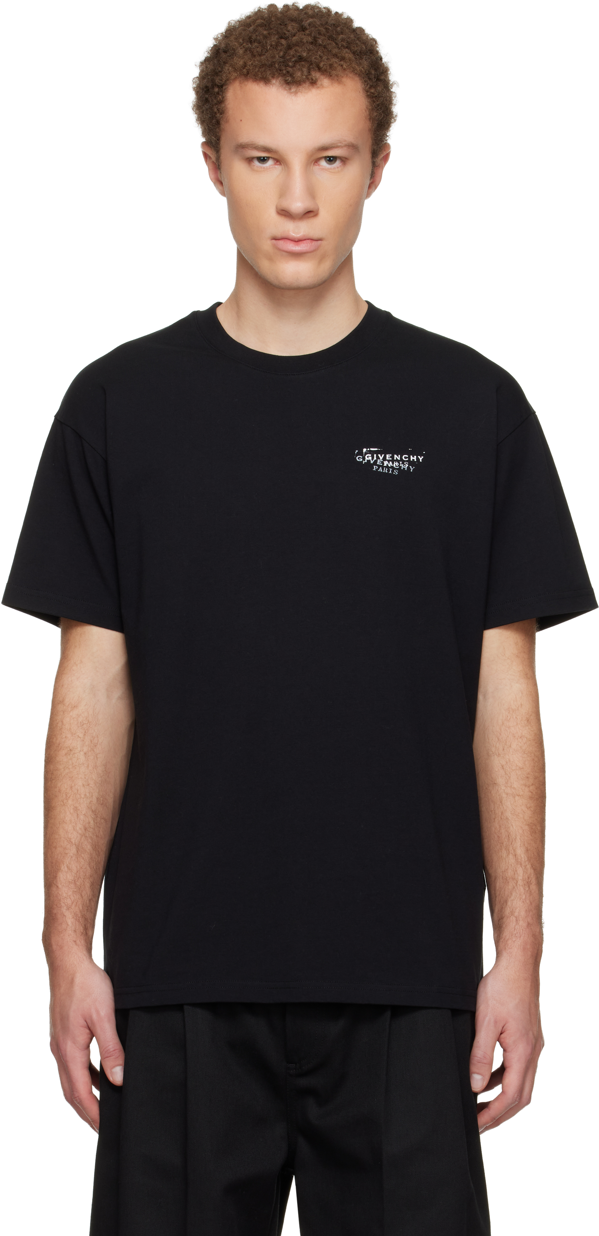 Givenchy: Black 'GIVENCHY' Stamp Print T-shirt | SSENSE