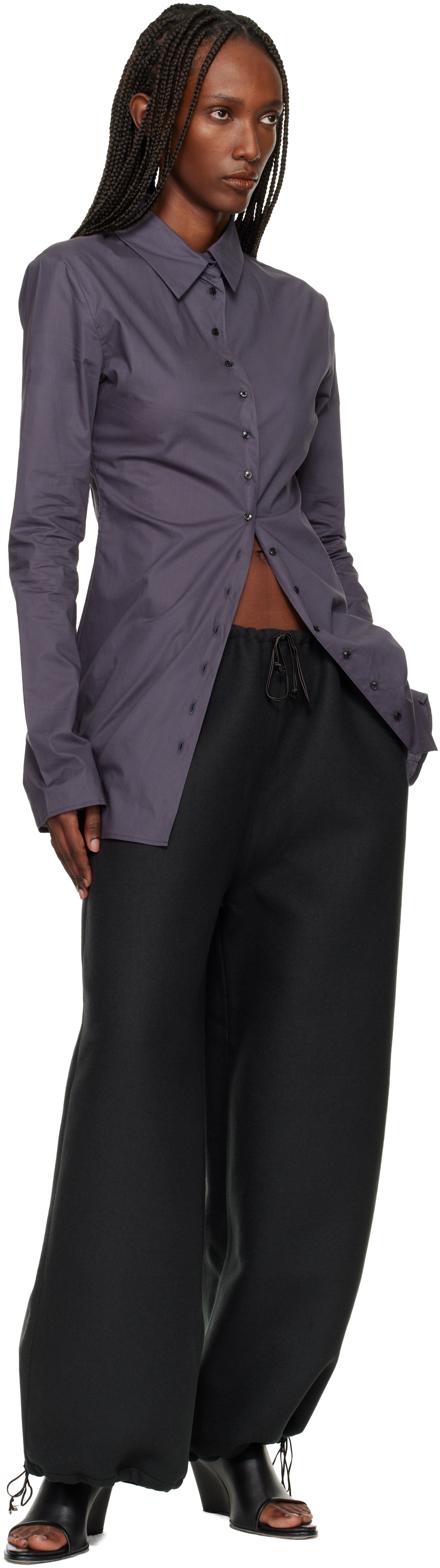 Bambou Roger Kwong Gray Double Face Wool Drap Trousers In Brown