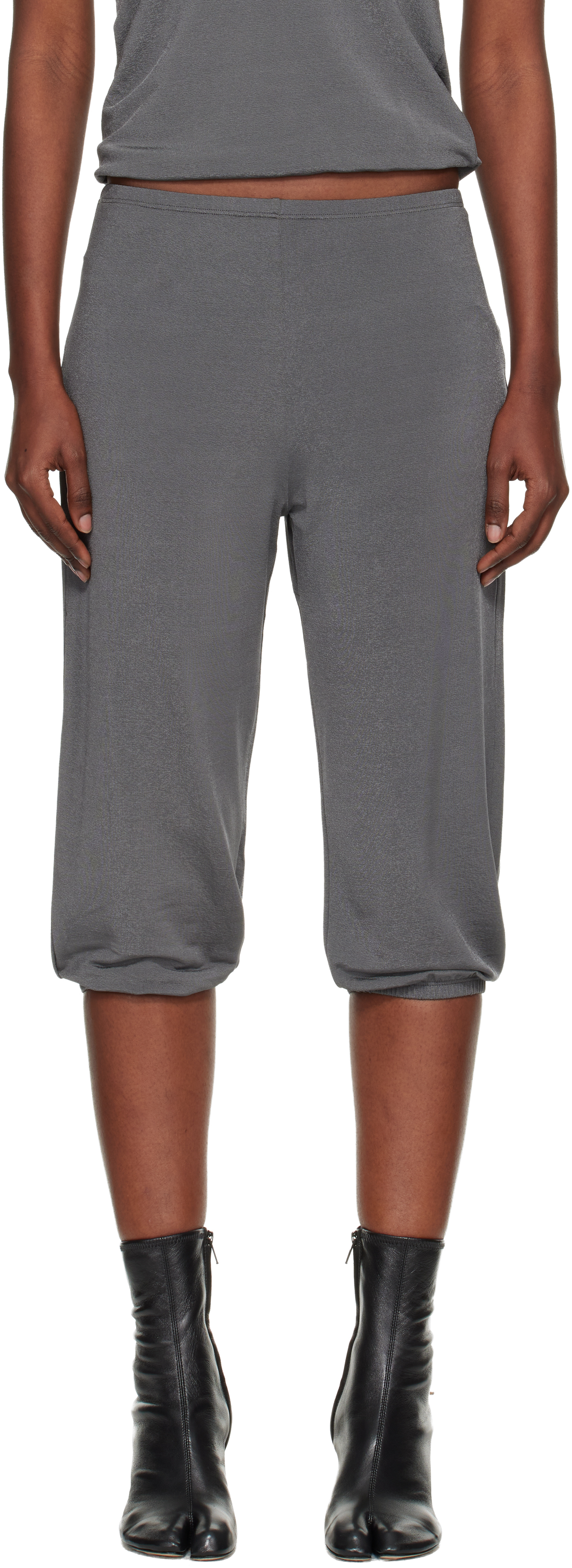 Bambou Roger Kwong Gray Shiny Crêpe Jersey Dance Corsaire Lounge Pants In Gray
