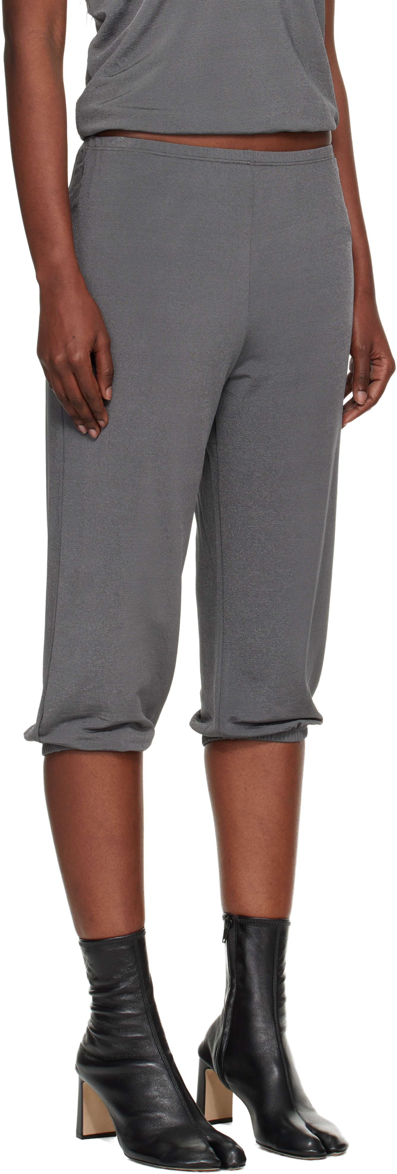 Bambou Roger Kwong Gray Shiny Crêpe Jersey Dance Corsaire Lounge Pants In Gray