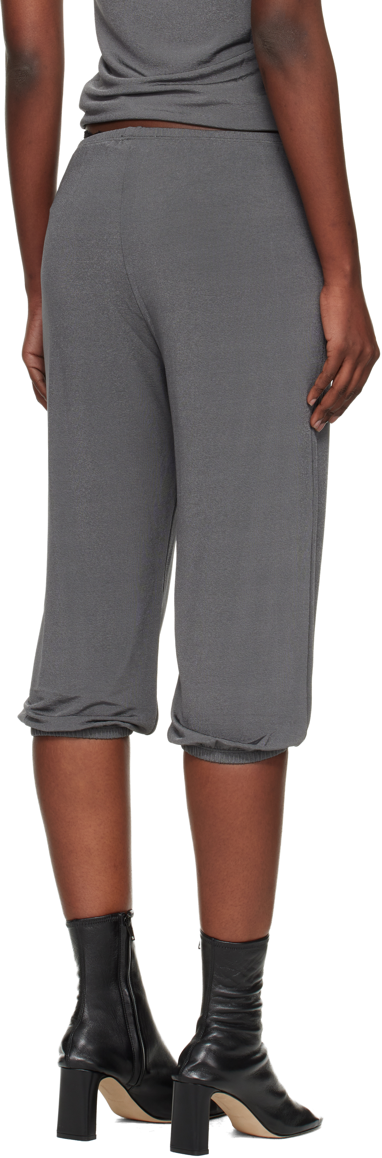 Bambou Roger Kwong Gray Shiny Crêpe Jersey Dance Corsaire Lounge Pants In Gray