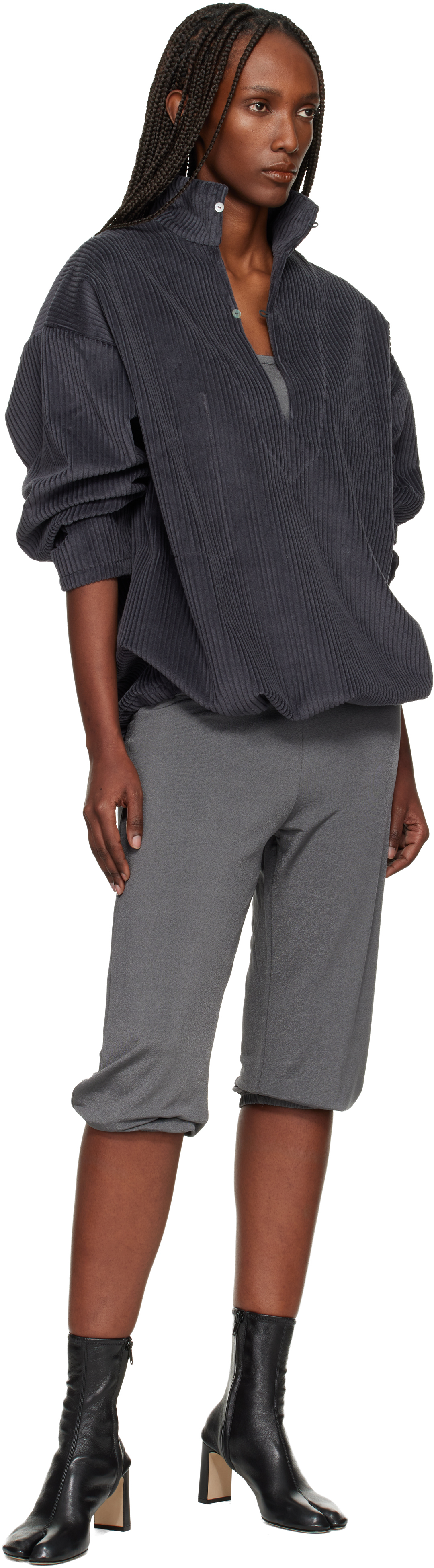 Bambou Roger Kwong Gray Shiny Crêpe Jersey Dance Corsaire Lounge Pants In Gray