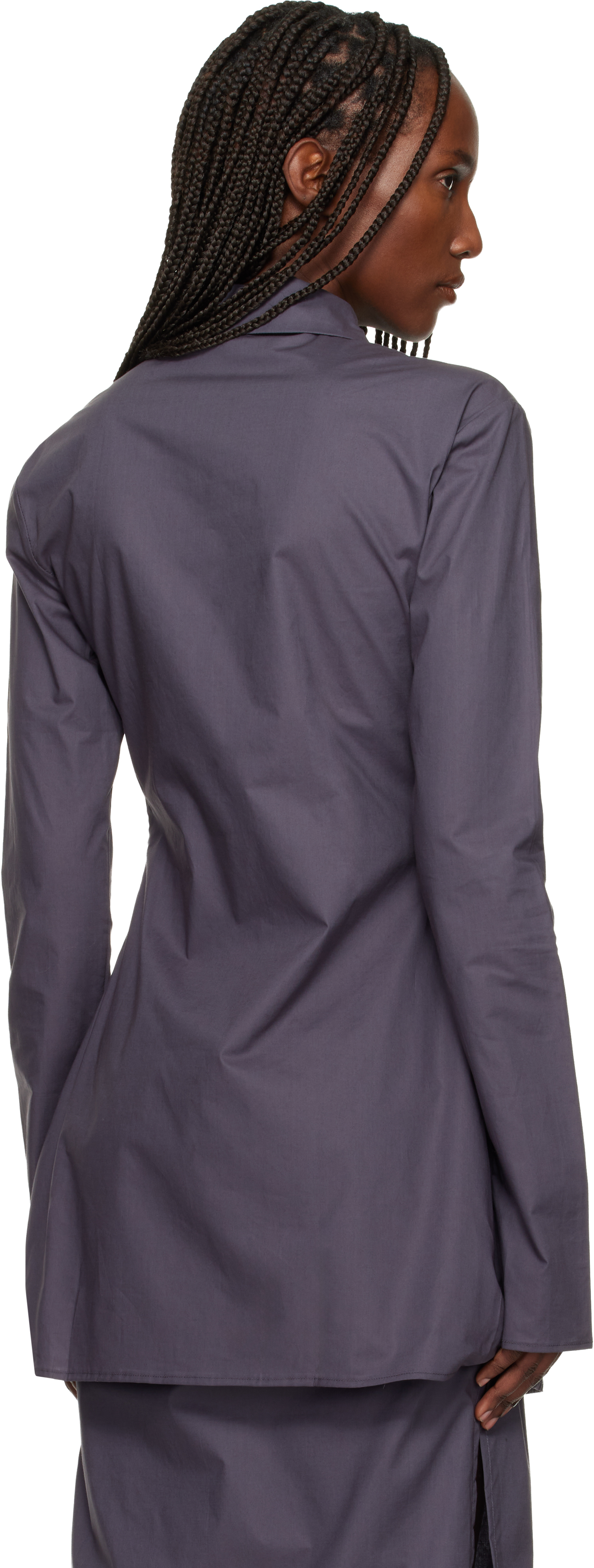 Bambou Roger Kwong Gray Cotton Poplin Fitted Cuffless Shirt In Gray