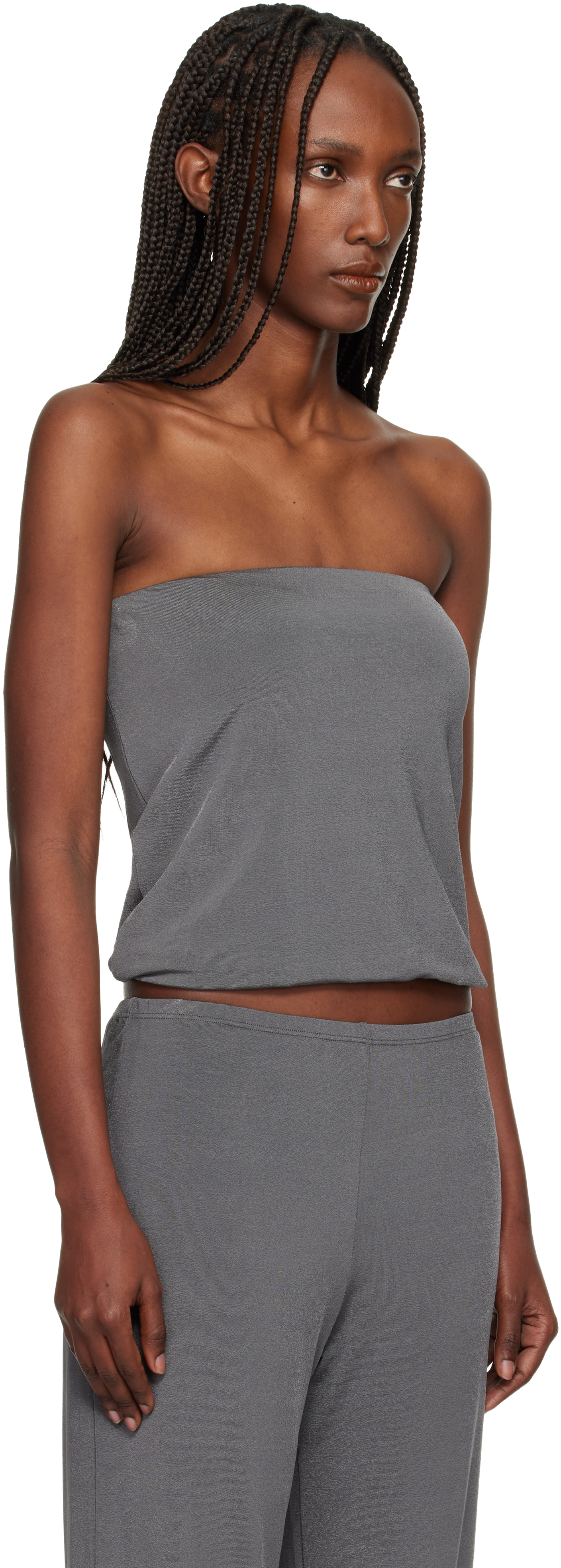 Bambou Roger Kwong Gray Shiny Crêpe Jersey Bustier Top In Gray