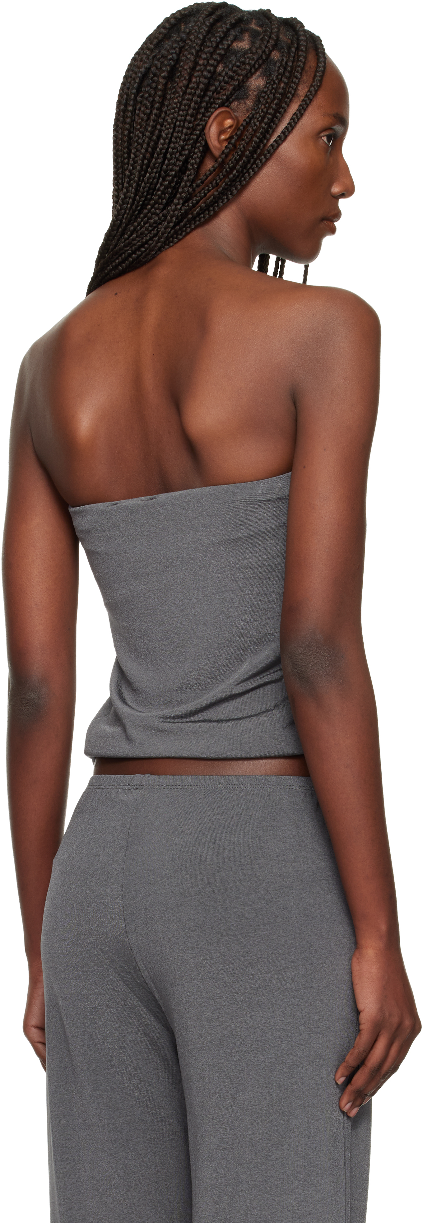 Bambou Roger Kwong Gray Shiny Crêpe Jersey Bustier Top In Gray