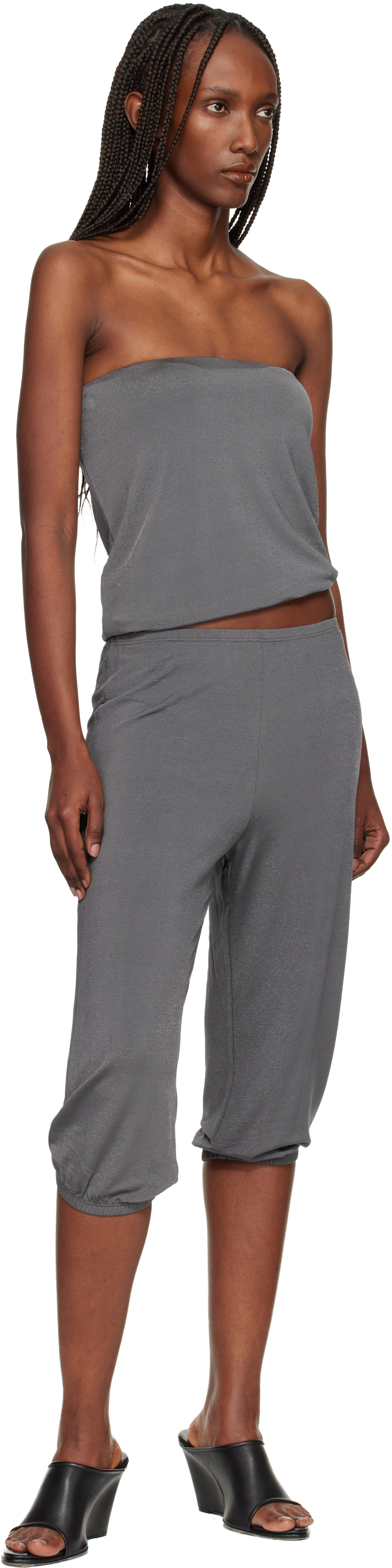 Bambou Roger Kwong Gray Shiny Crêpe Jersey Bustier Top In Gray