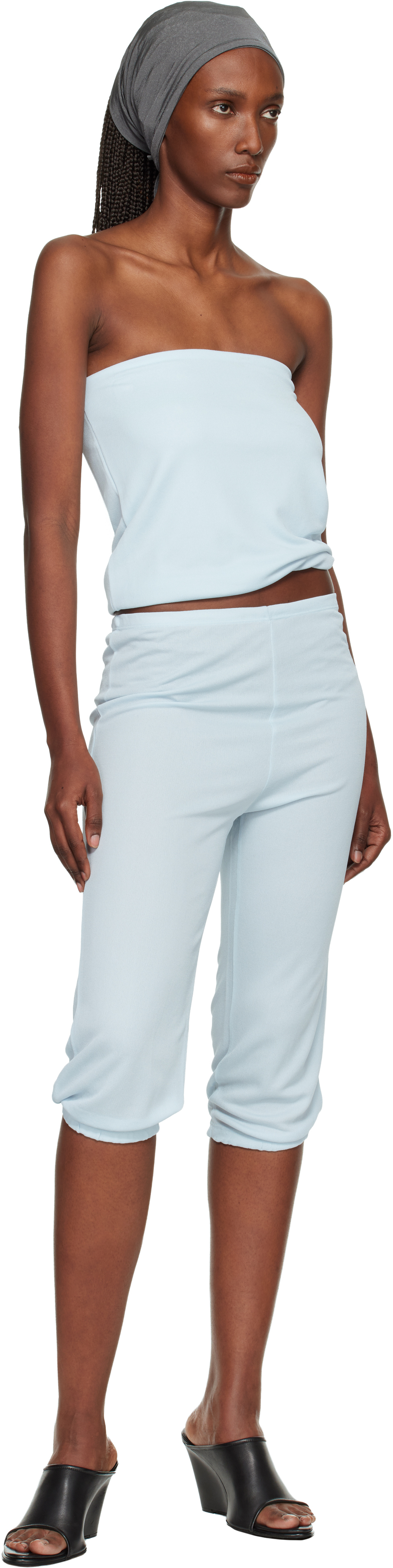 Bambou Roger Kwong Blue Shiny Crêpe Jersey Bustier Top In Blue