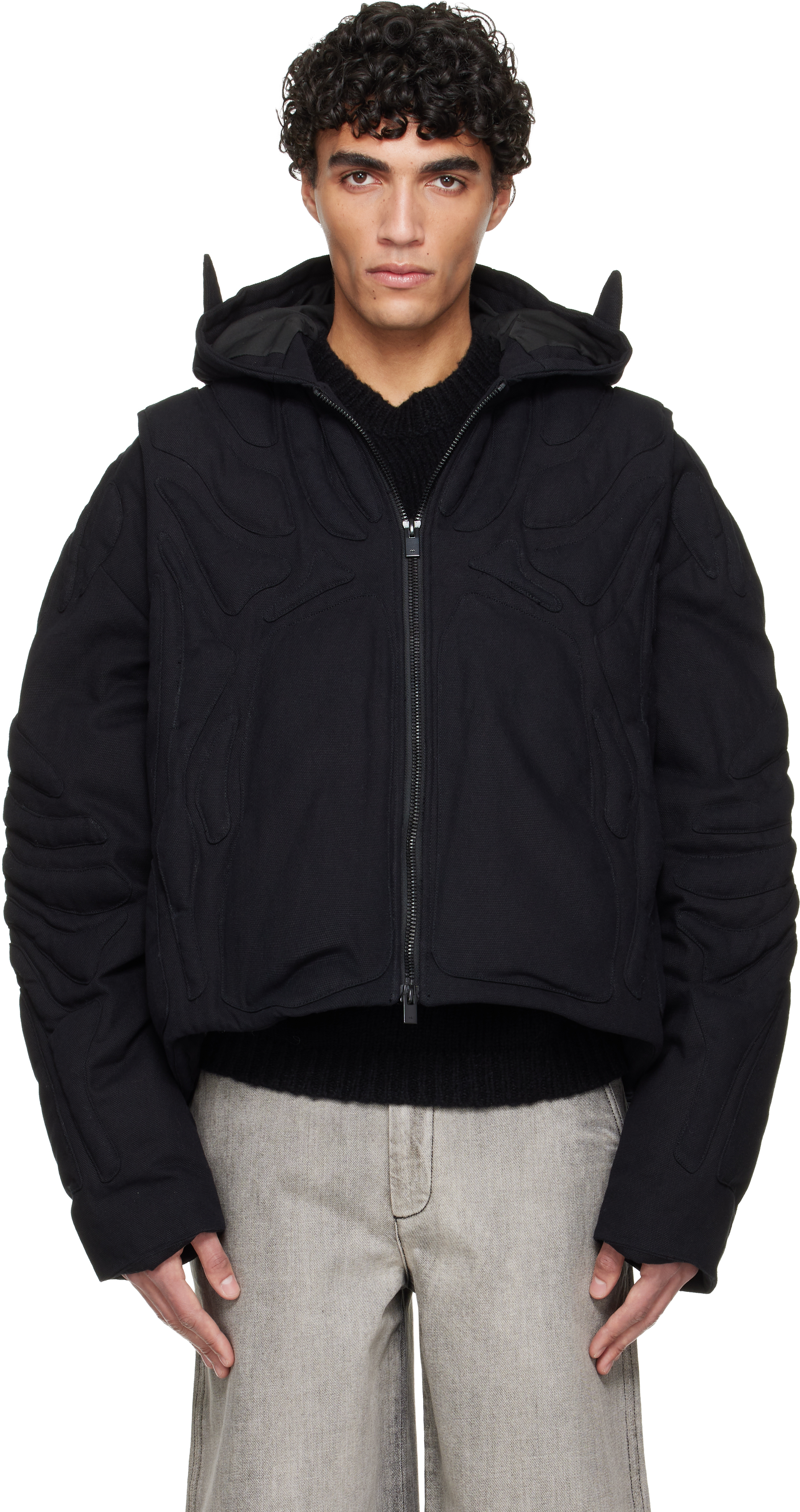 HELIOT EMIL: Black Vertebrae Jacket | SSENSE