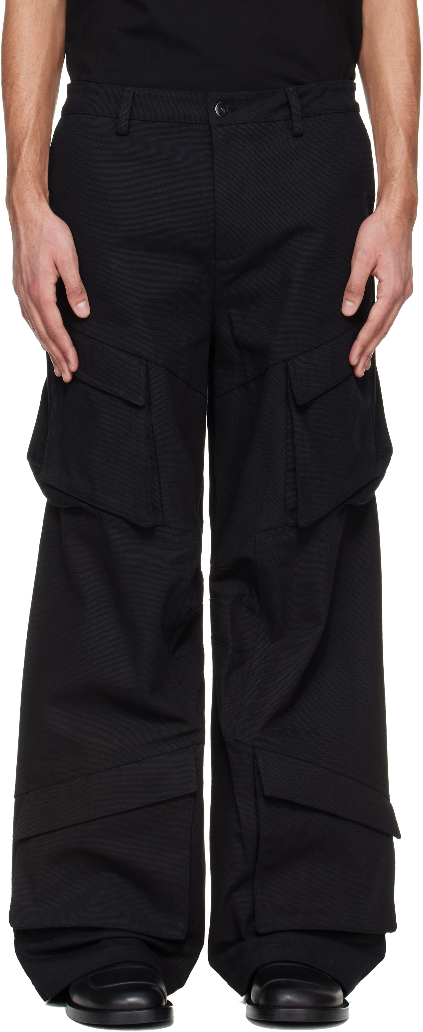 HELIOT EMIL ブラックカーゴパンツ 4ポケット sサイズ HELIOT EMIL: ブラック Cellulae カーゴパンツ | SSENSE 日本