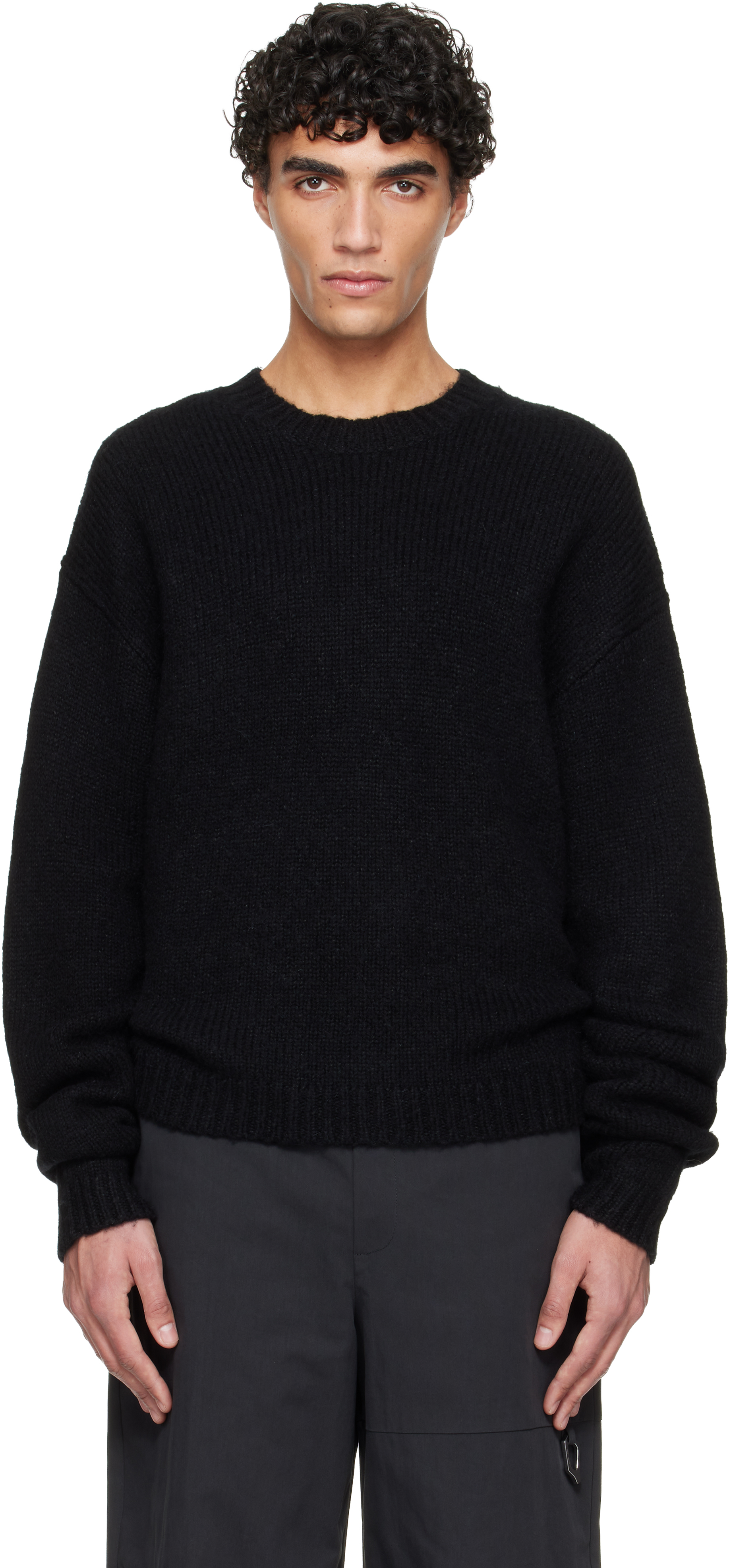 Black Roan Alpaca Knit Sweater by HELIOT EMIL on Sale