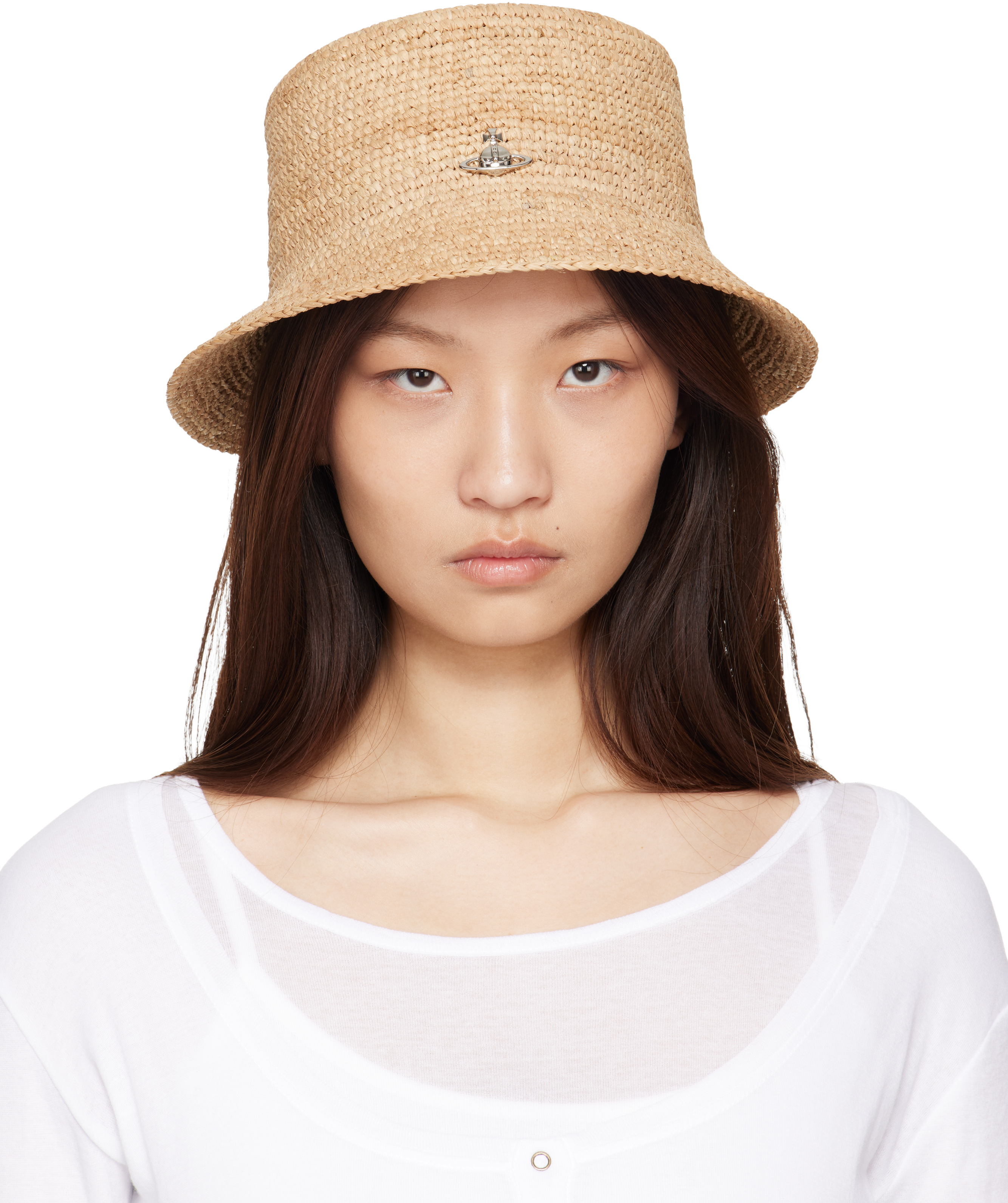 Beige Raffia Bucket Hat by Vivienne Westwood on Sale