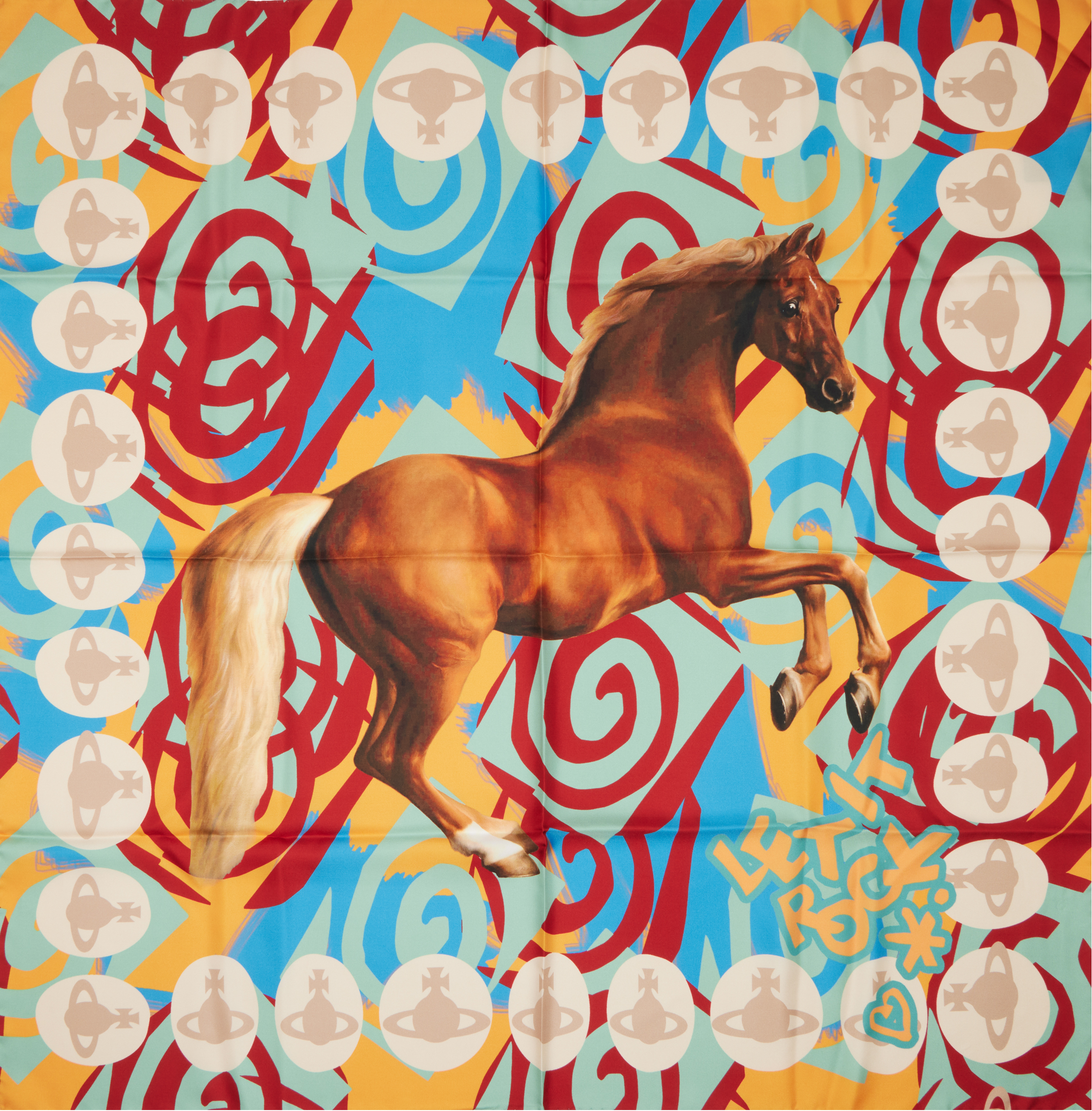 Multicolor Horse Square Scarf by Vivienne Westwood on Sale