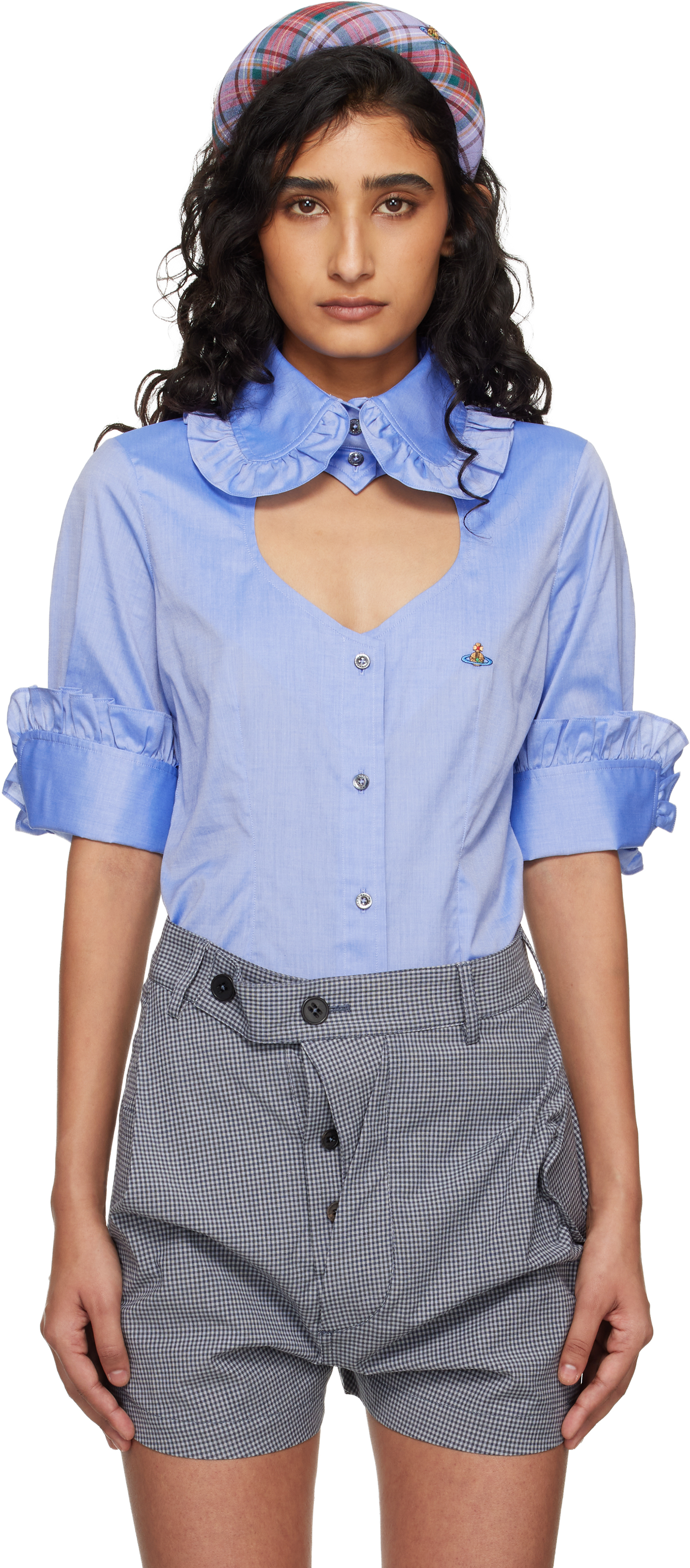 Blue Short Sleeve Toulouse Frill Shirt by Vivienne Westwood on Sale