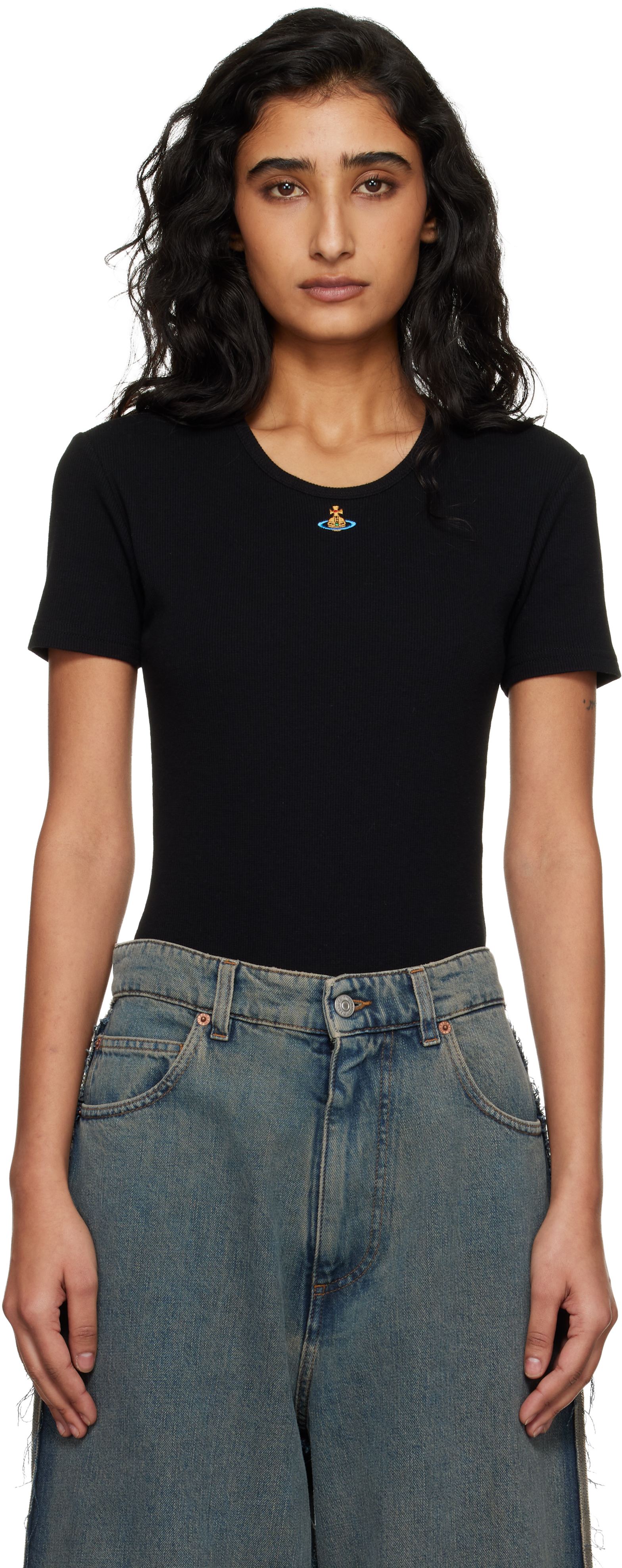 Vivienne Westwood: Black Cap Sleeve Bodysuit | SSENSE