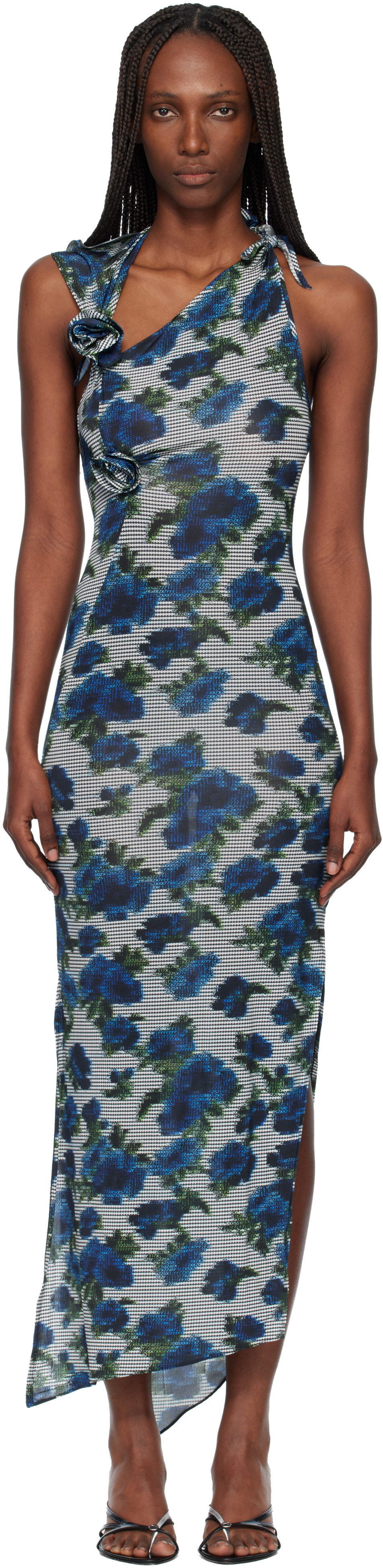 Coperni: Navy Flower Midi Dress | SSENSE
