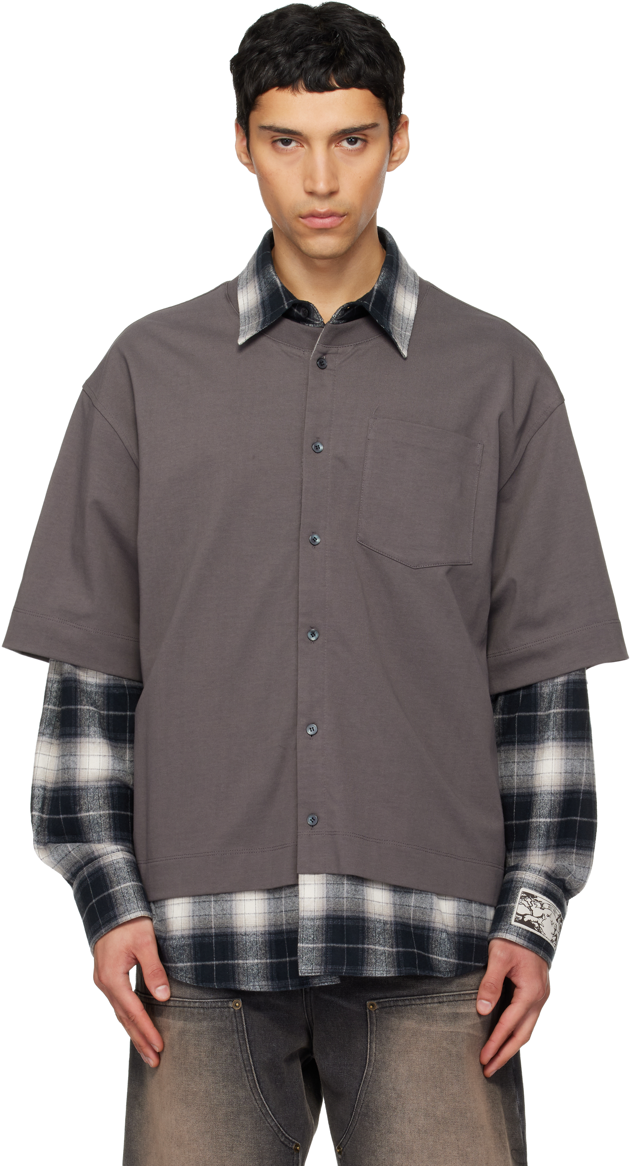 Gray Check Layered Shirt by We11done on Sale