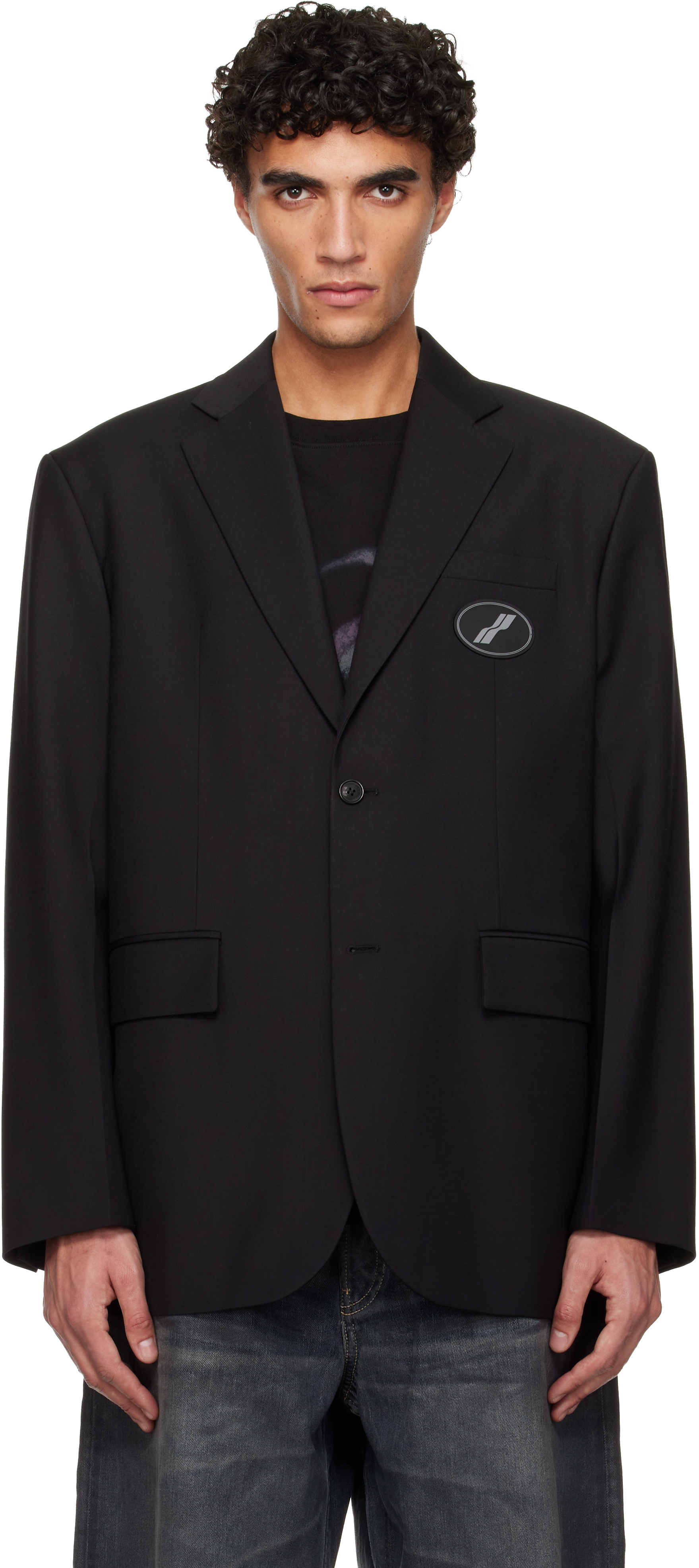 We11done Black Oversized Suit Logo Blazer