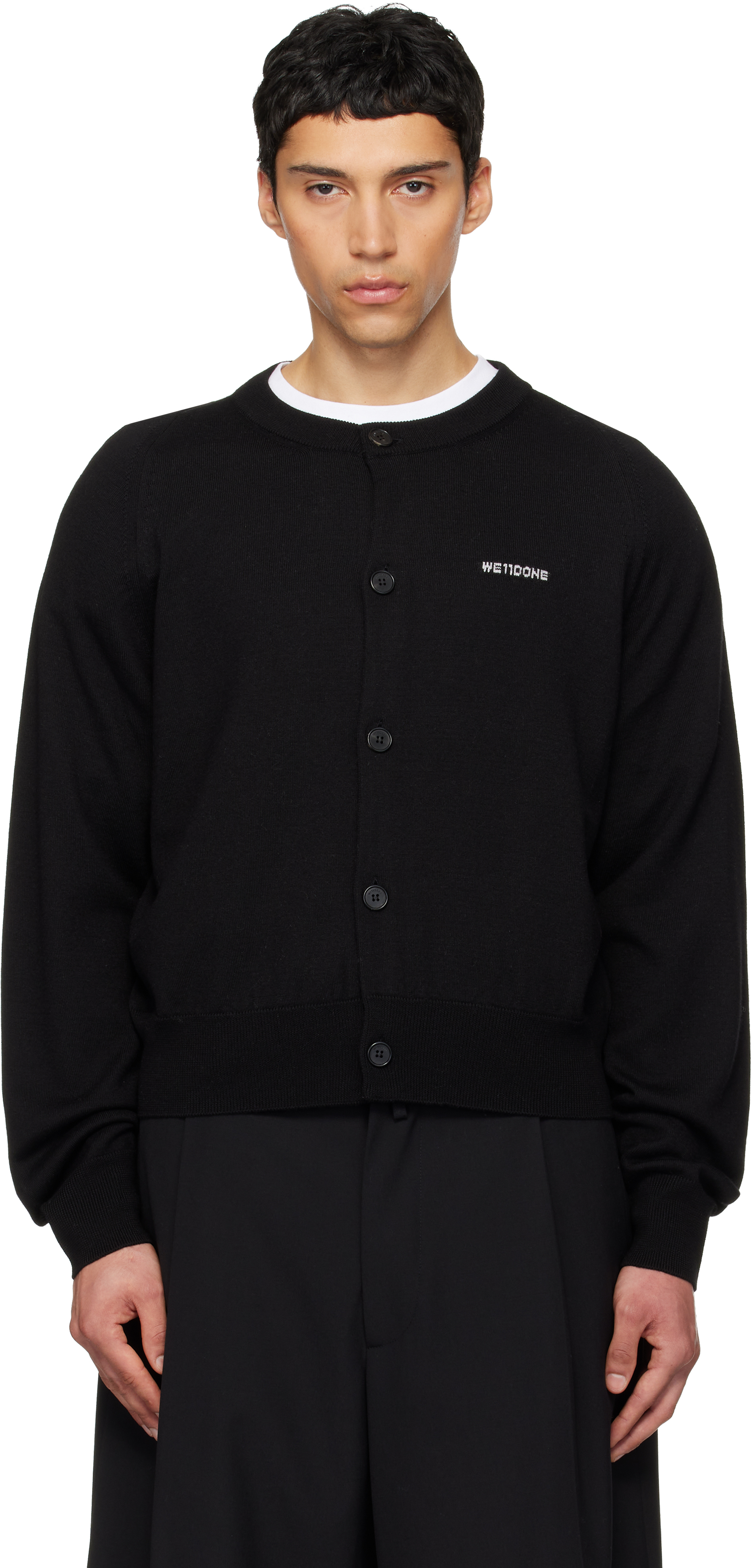 We11done: Black Round Shoulder Cardigan | SSENSE Canada