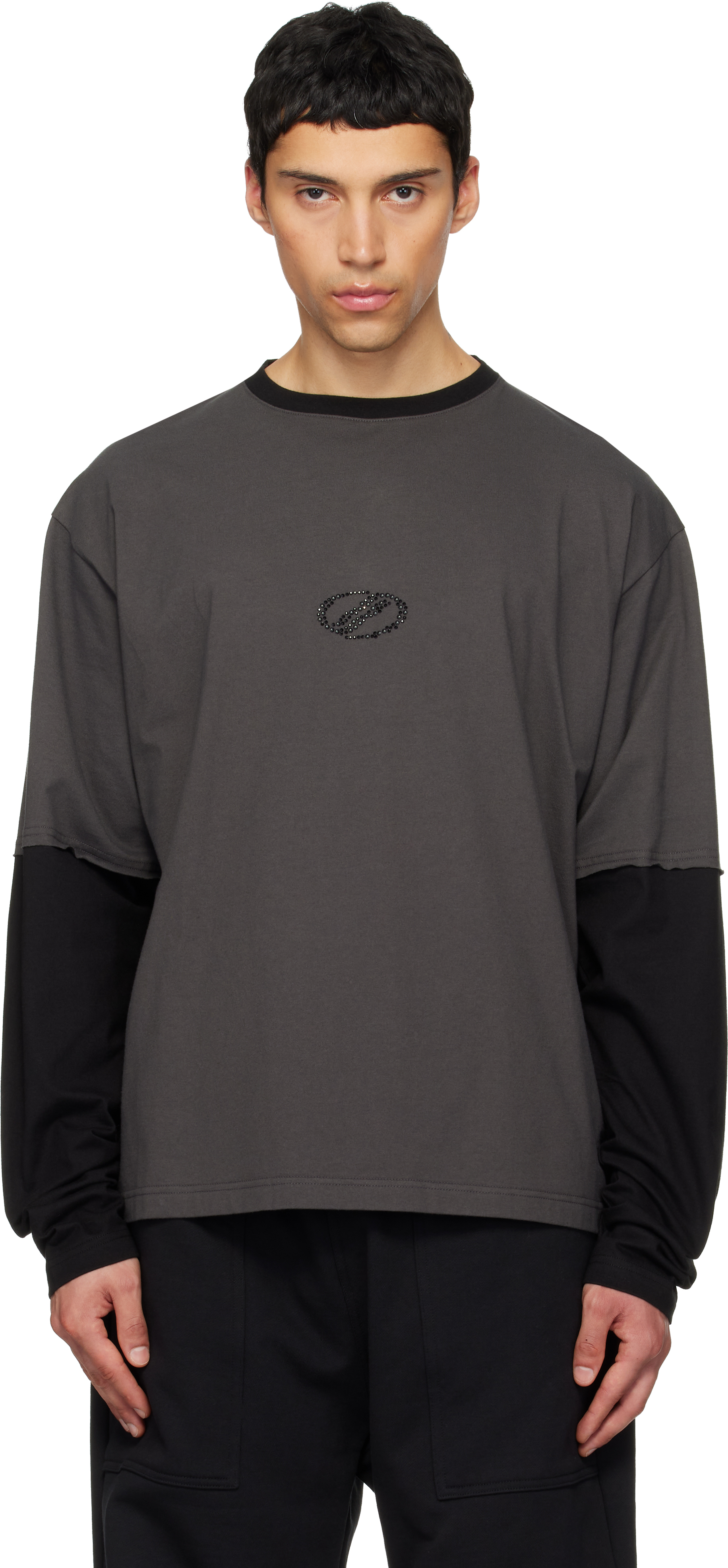 We11done: Gray 'WE11DONE' Layered Long-Sleeve T-shirt | SSENSE