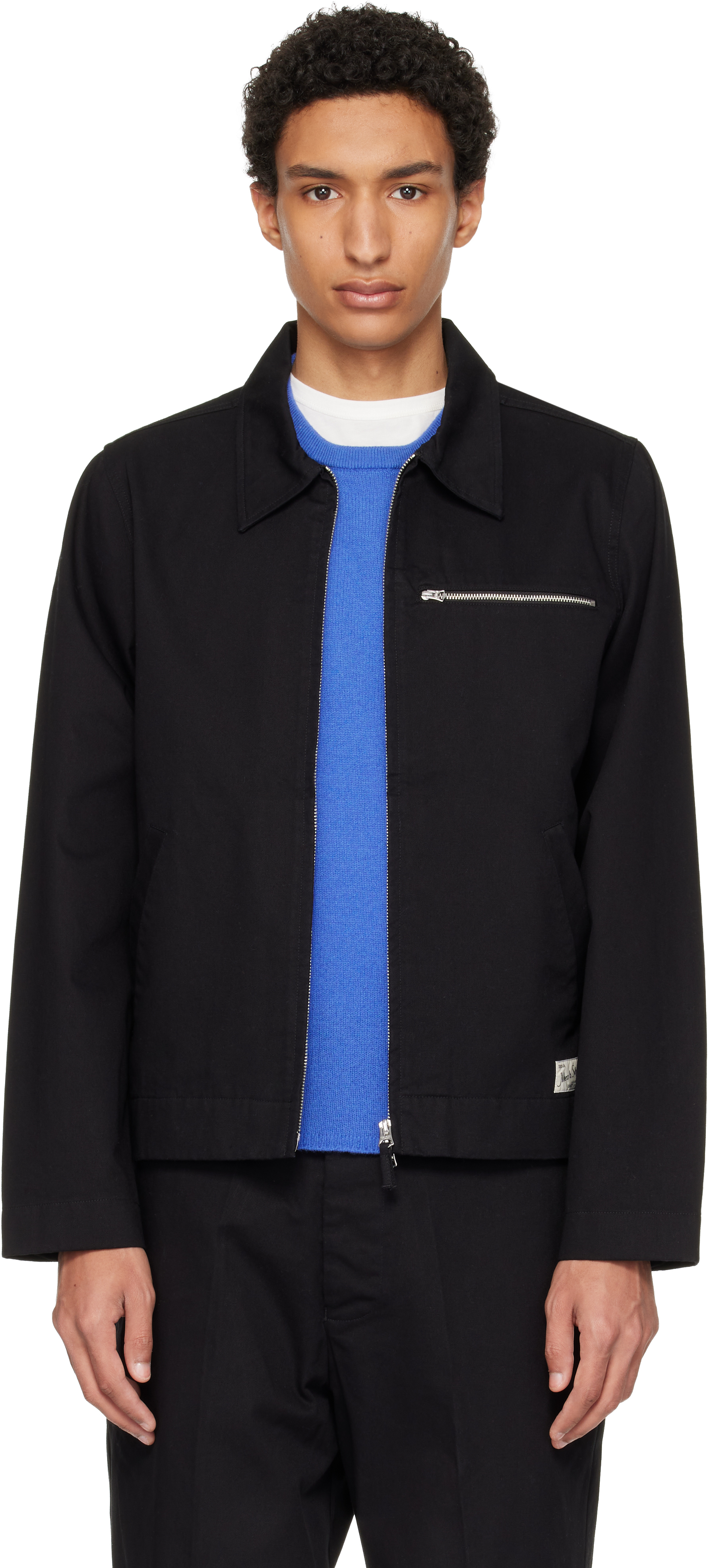 Merz b. Schwanen: Black Zipped Twill Jacket | SSENSE