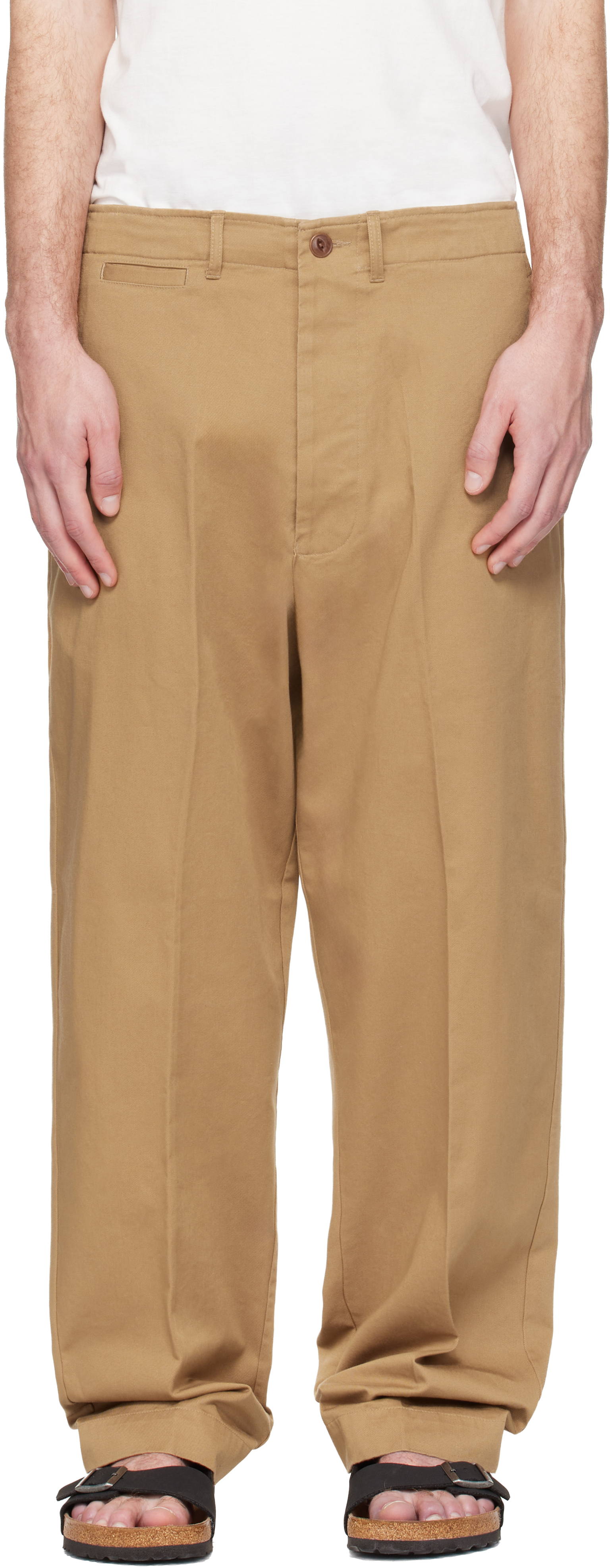 Merz b. Schwanen: Tan 1920s Cotton Twill Worker Chino Trousers
