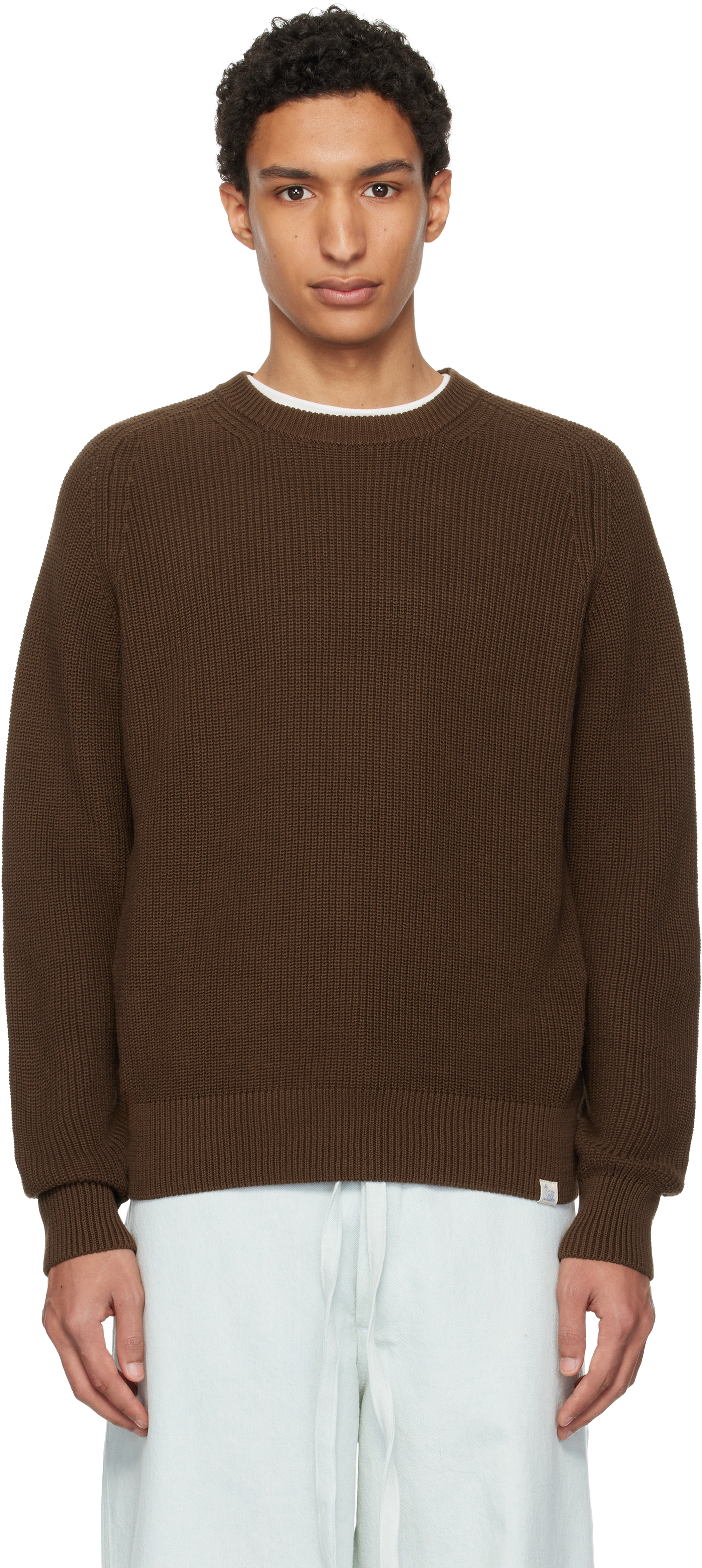 Merz b. Schwanen: Brown Sturdy Ribbed Cotton Sweater | SSENSE