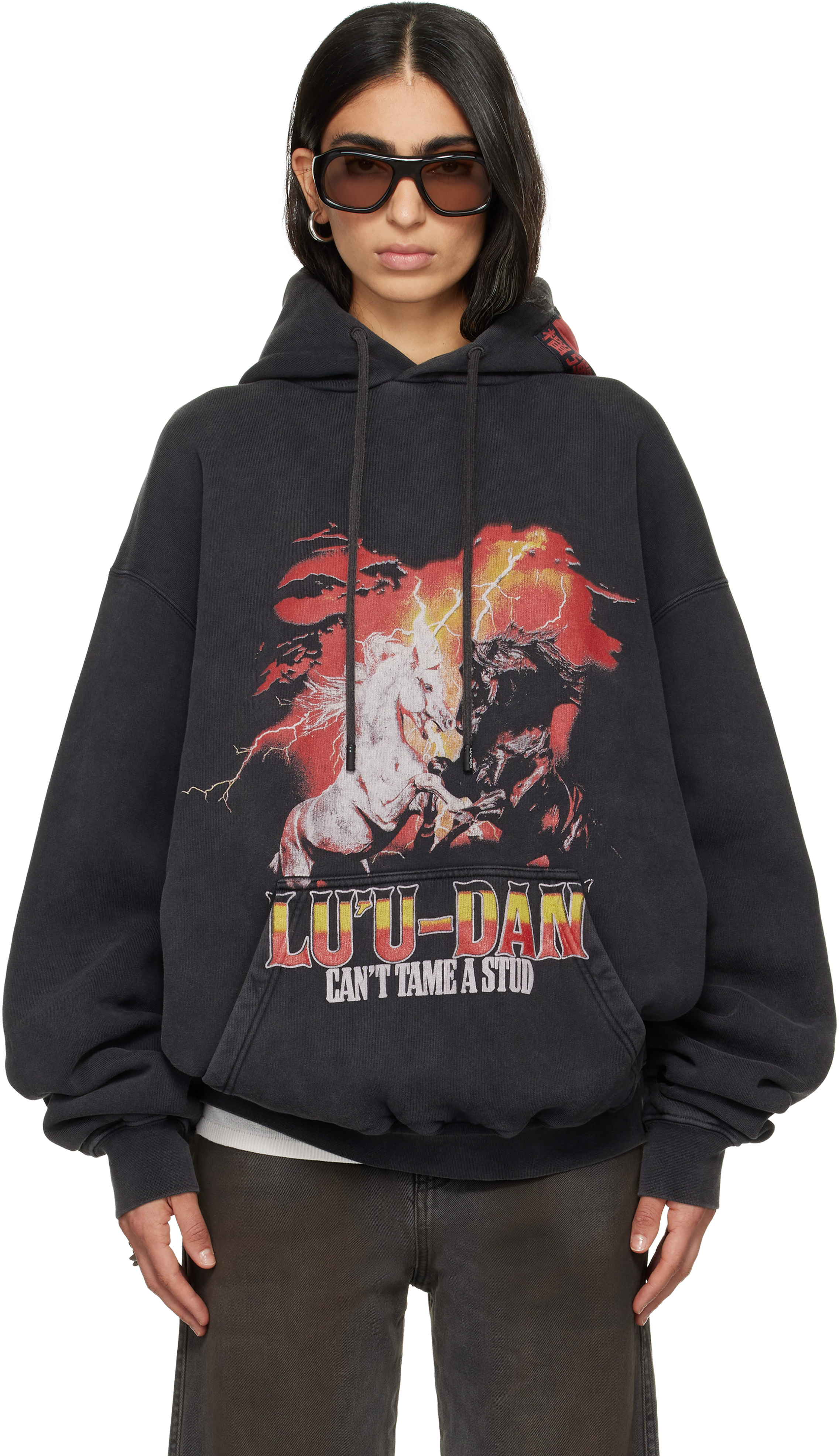 Lu'u Dan Grey 'year Of The Horse' Oversized Hoodie In Black