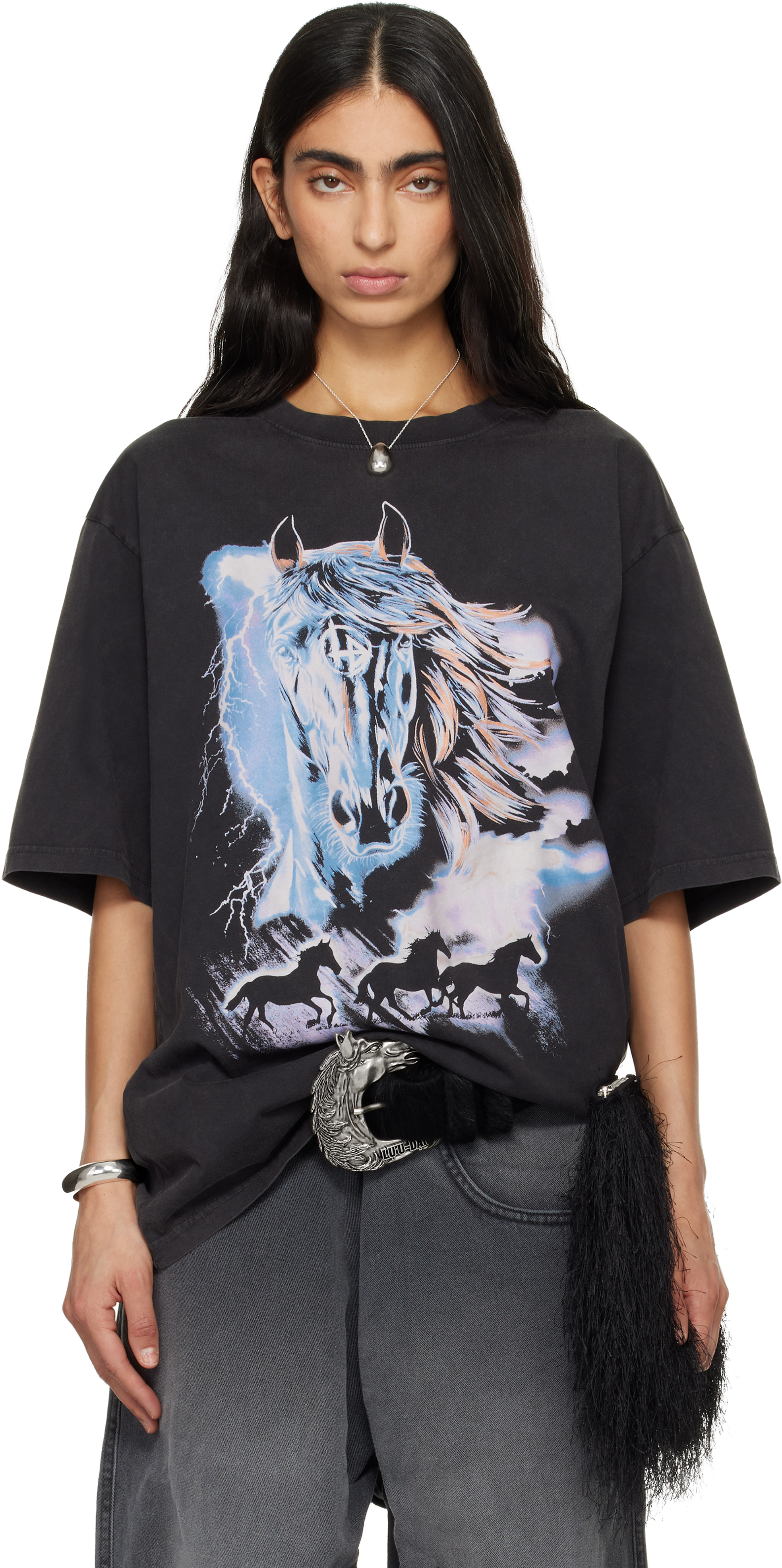Lu'u Dan Grey 'year Of The Horse' Oversized Concert T-shirt In Black