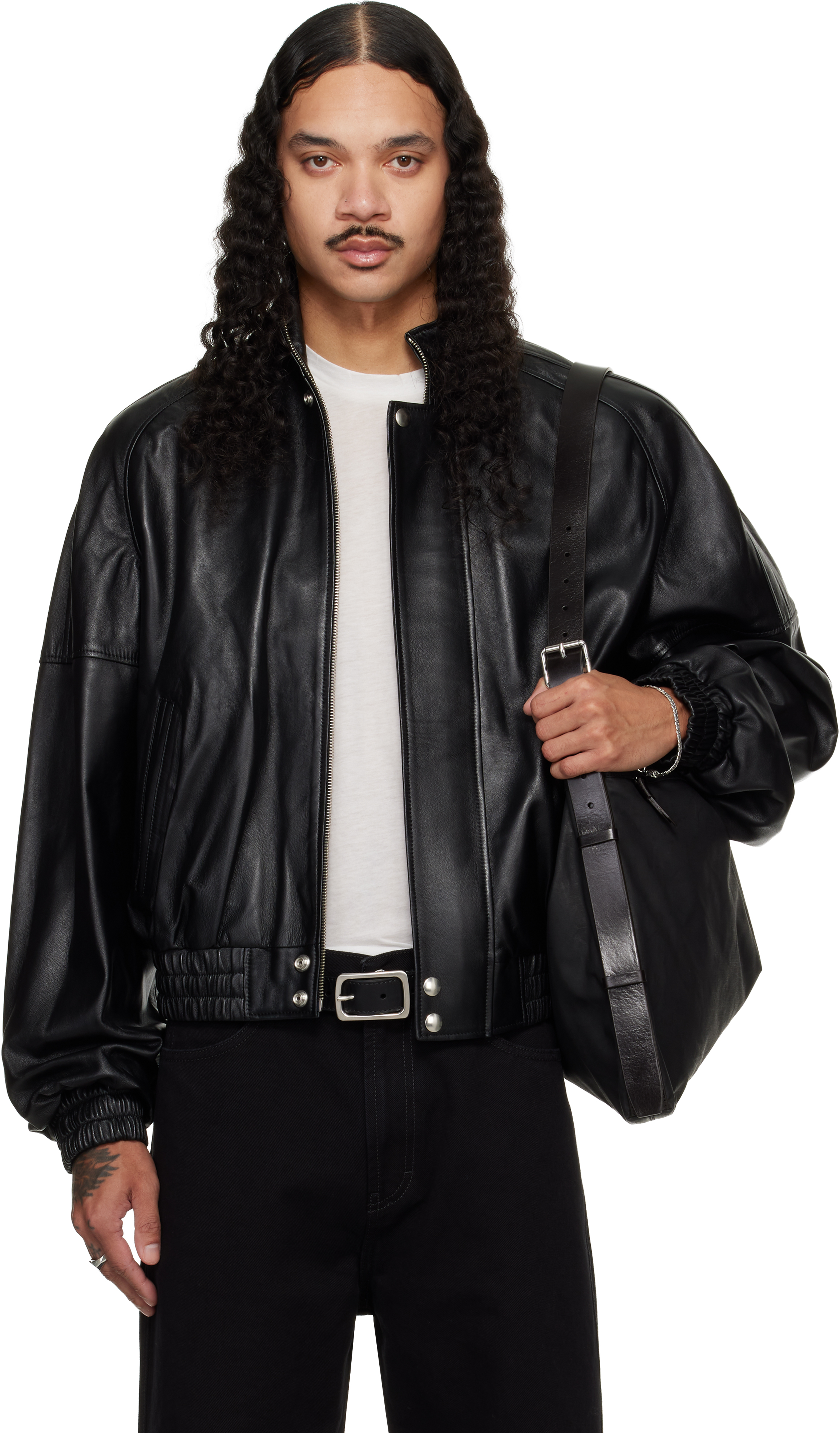 LU'U DAN Black Blouson Leather Jacket