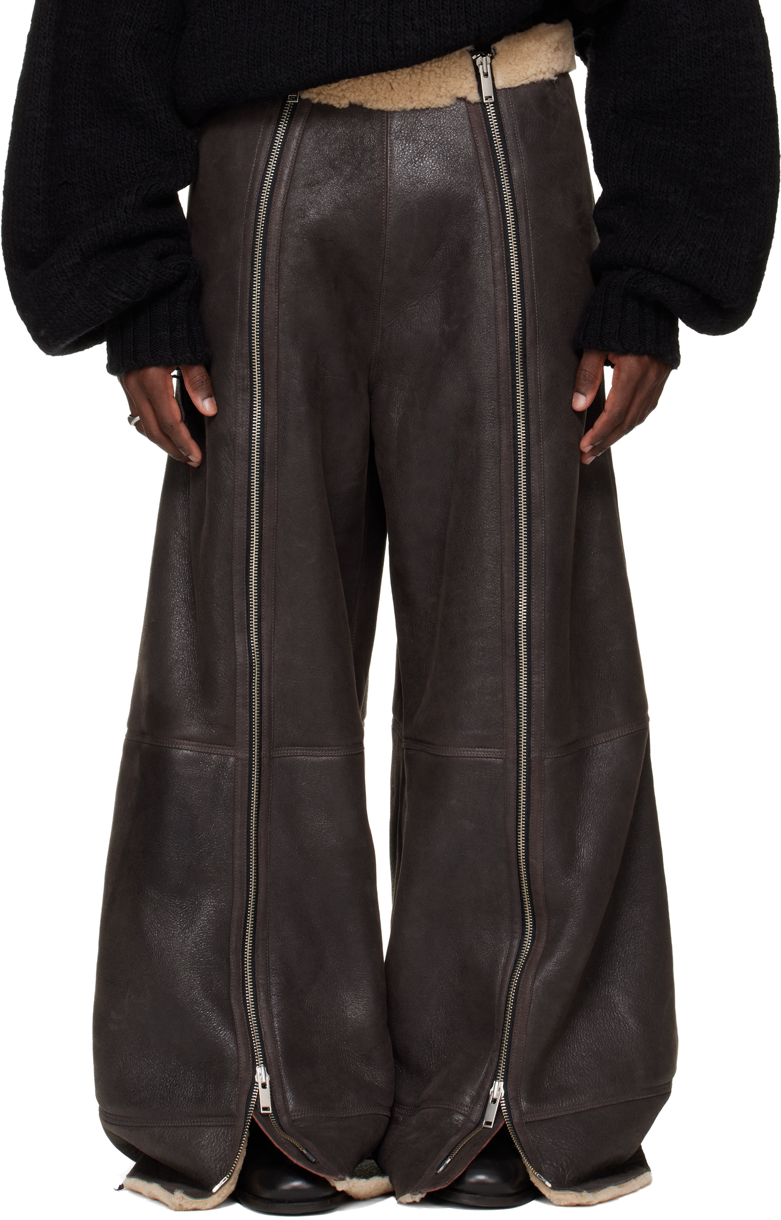 LU'U DAN SSENSE Exclusive Brown Shearling Flight Pants