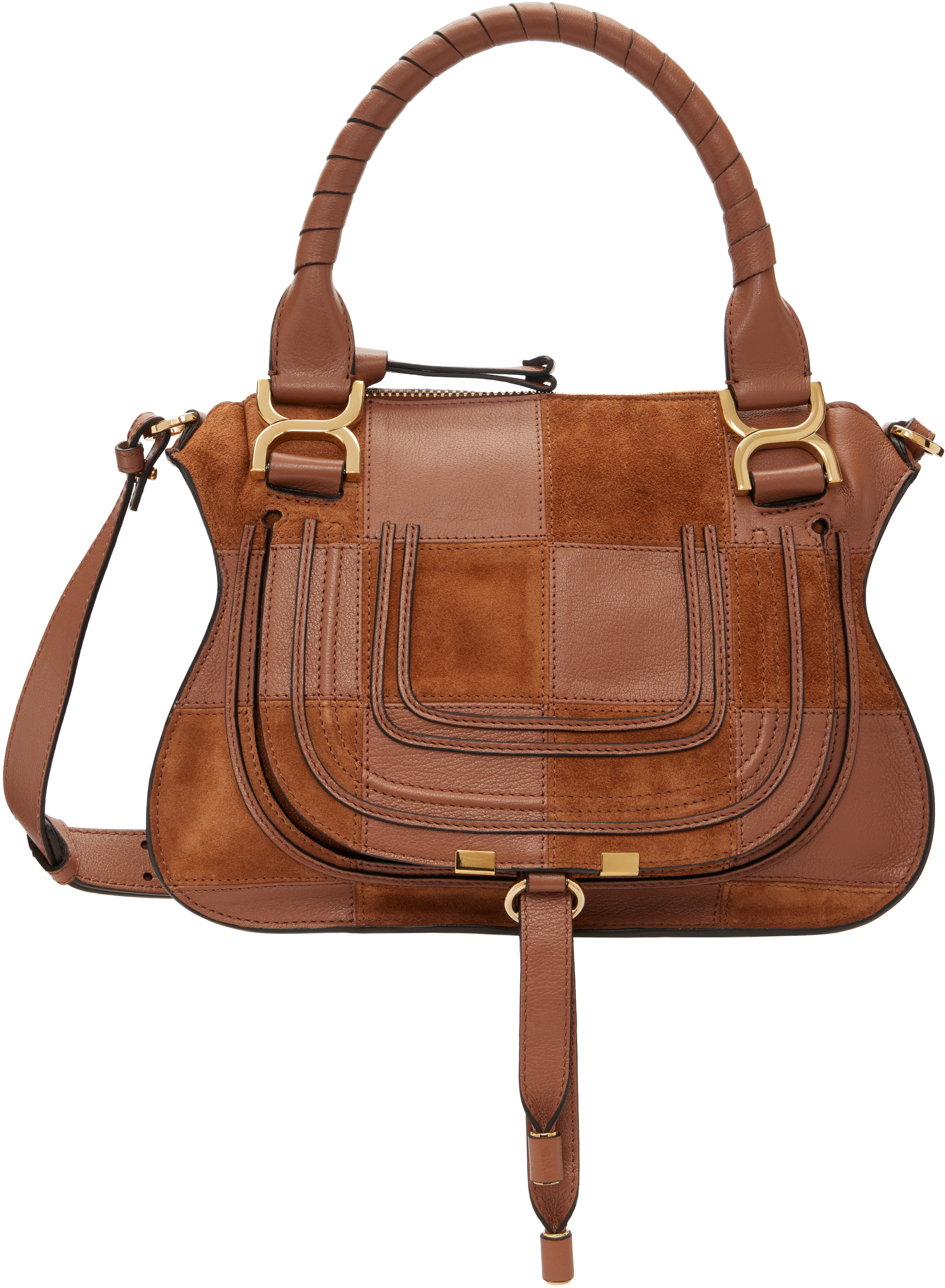 Chloé: ブラウン スモール Marcie グレイン＆スエードレザー 