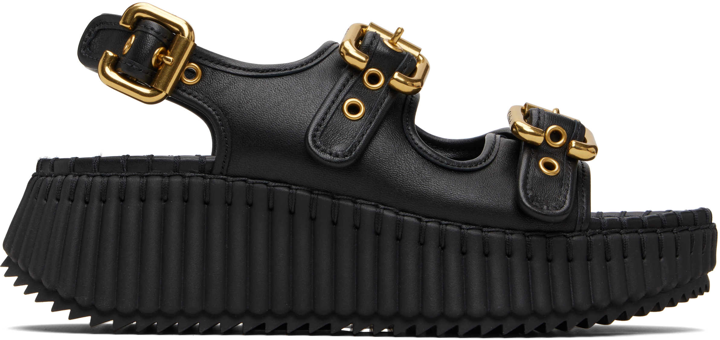 Chloé Black Nama Wedge Sandals