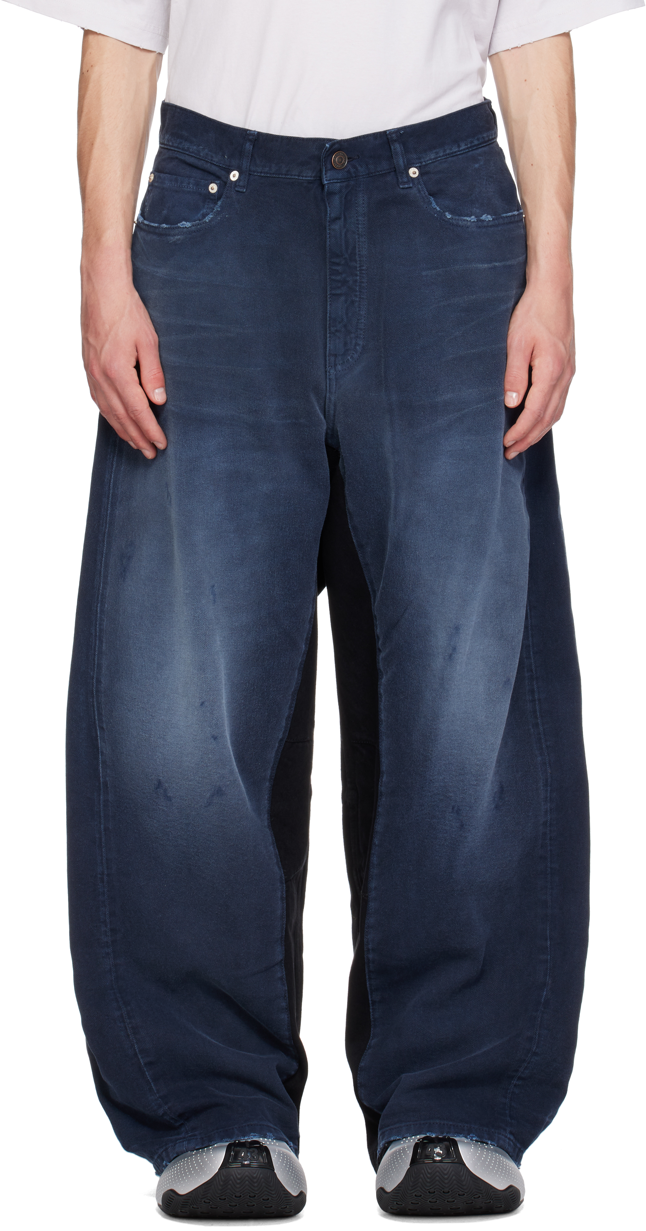 Balenciaga: Navy Patched Baggy Jeans | SSENSE