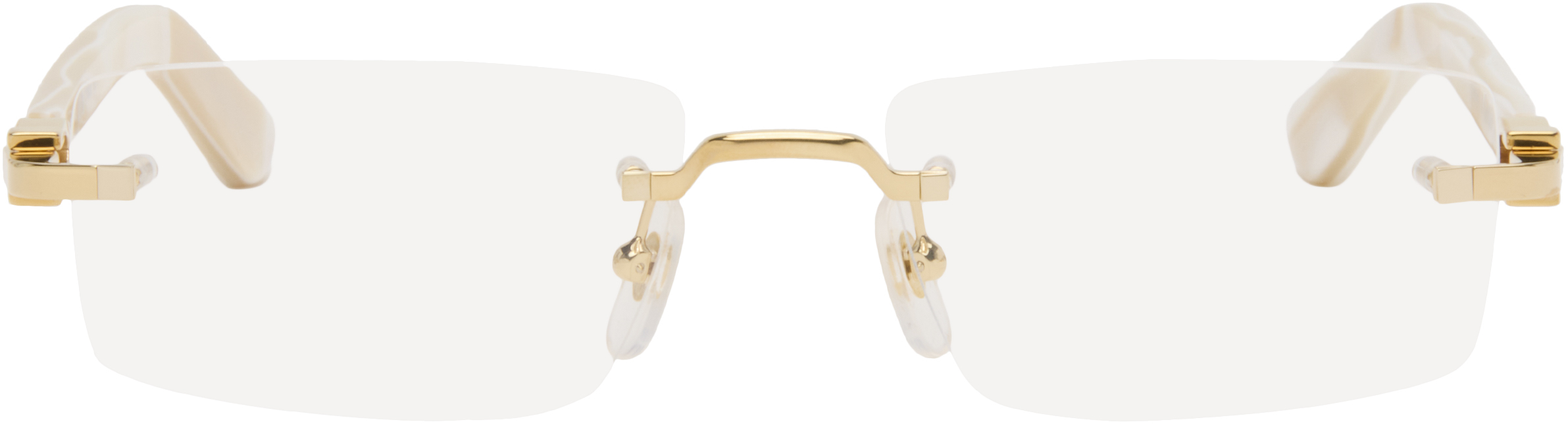 Cartier: ゴールド＆オフホワイト Signature C リムレス メガネ 