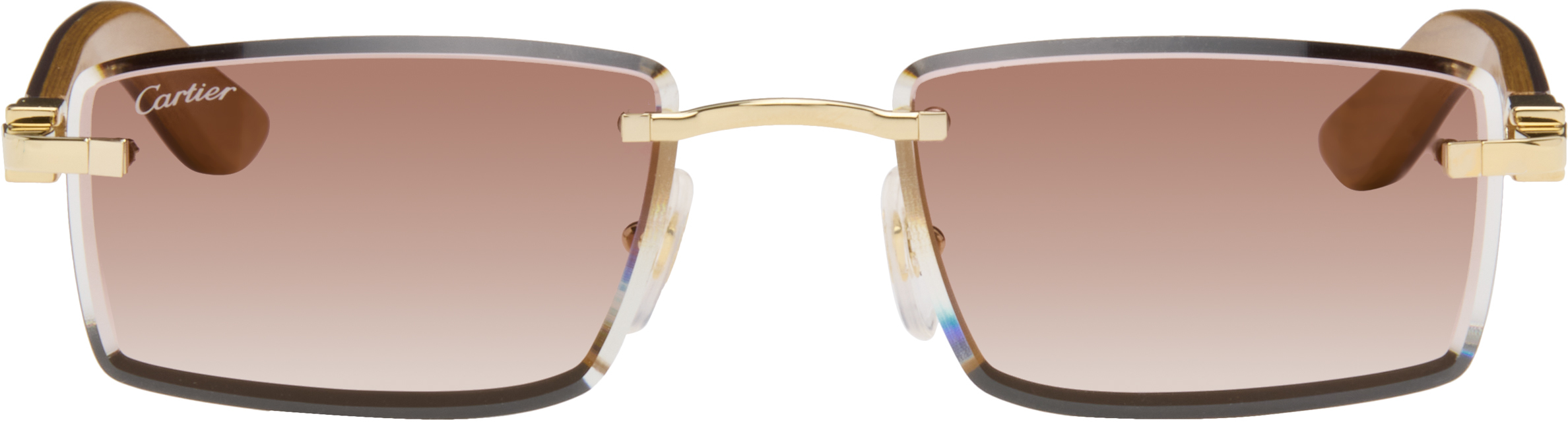 Cartier: ゴールド＆ブラウン 'Elongated C de Cartier' サングラス